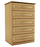 Oak effect 5 Drawer Ready assembled Chest of drawers (H)1130mm (W)600mm (D)500mm