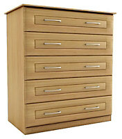 Oak effect 5 Drawer Ready assembled Chest of drawers (H)1130mm (W)800mm (D)500mm