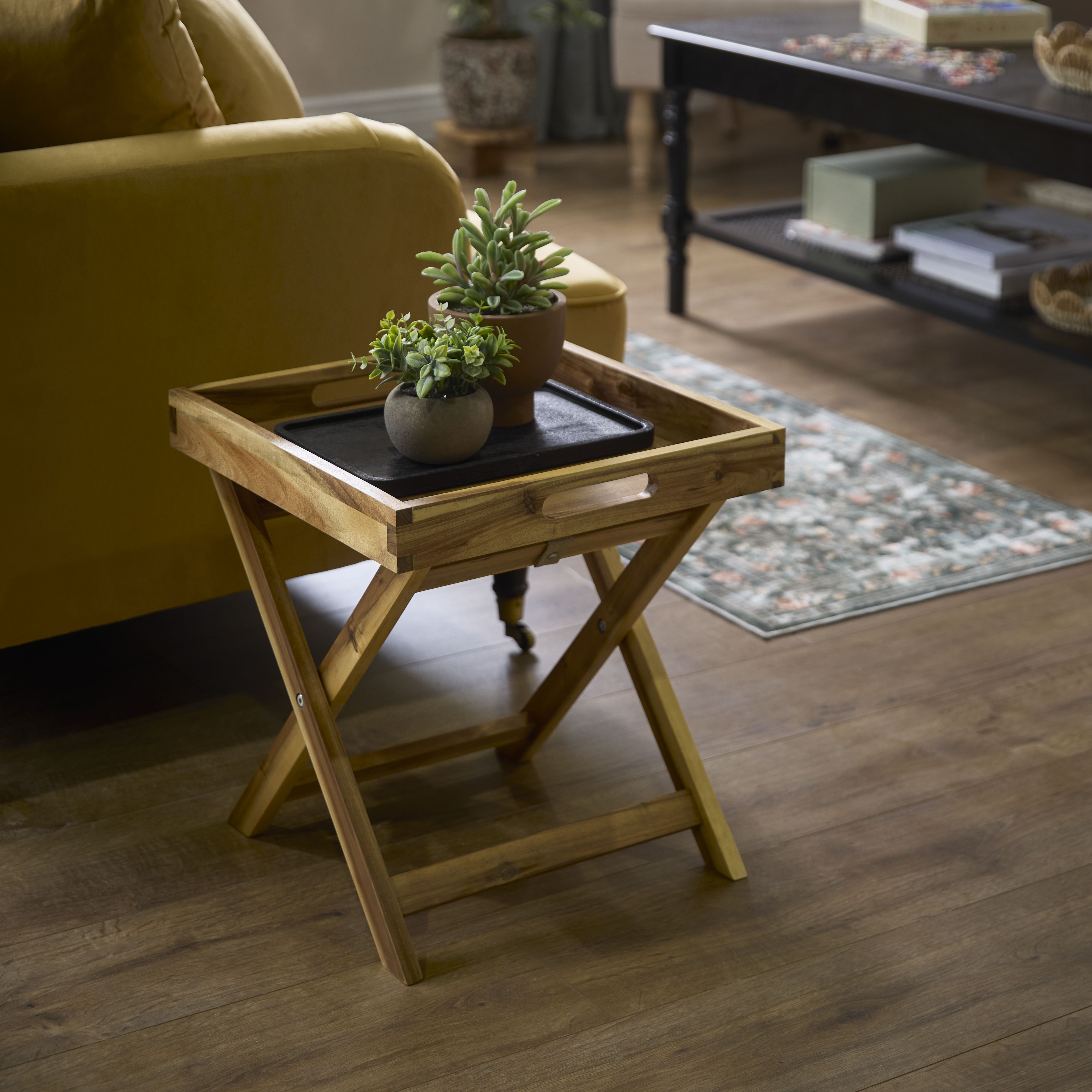 Oak effect Foldable Tray table (H)44cm (W)40cm