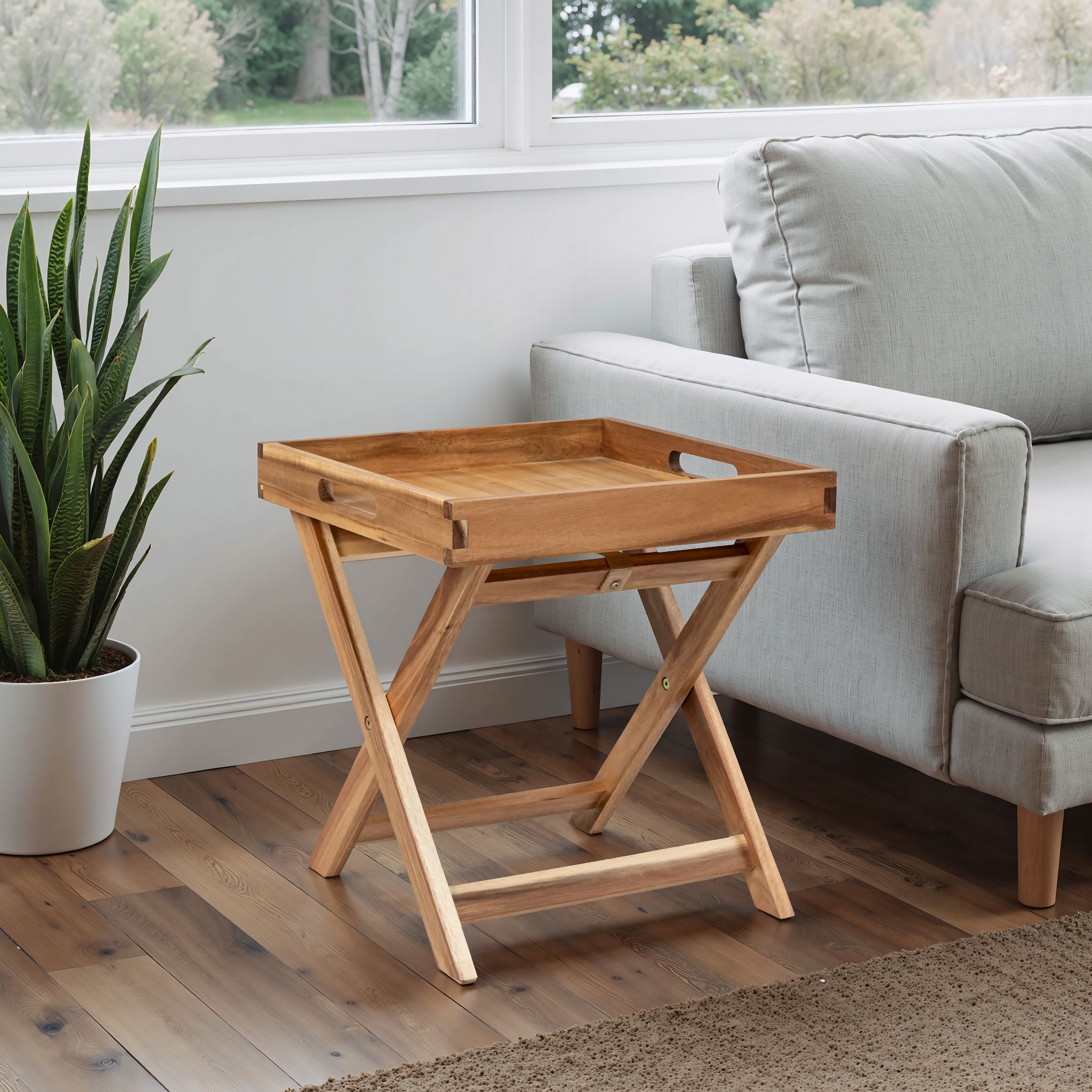 Oak effect Foldable Tray table (H)44cm (W)40cm
