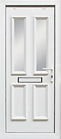 Obscure with leaded pattern Glazed Panelled White External Front door & frame, (H)2055mm (W)840mm