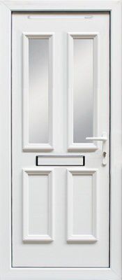 Obscure with leaded pattern Glazed Panelled White External Front door & frame, (H)2055mm (W)840mm