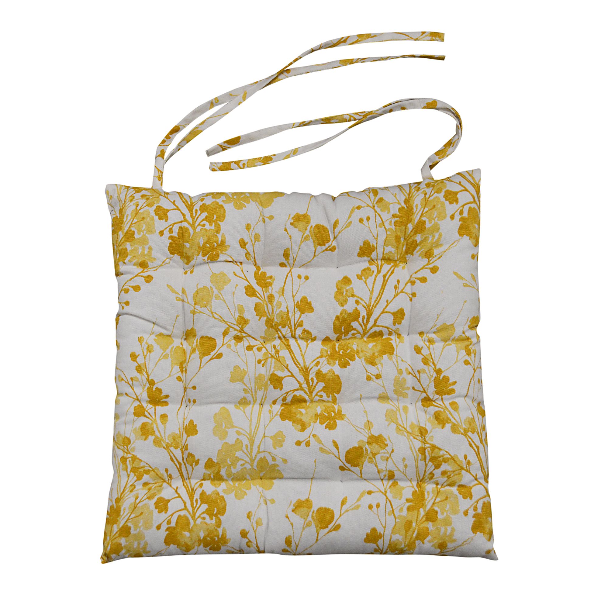 Ochre & white Floral Seat pad (L)40cm x (W)40cm