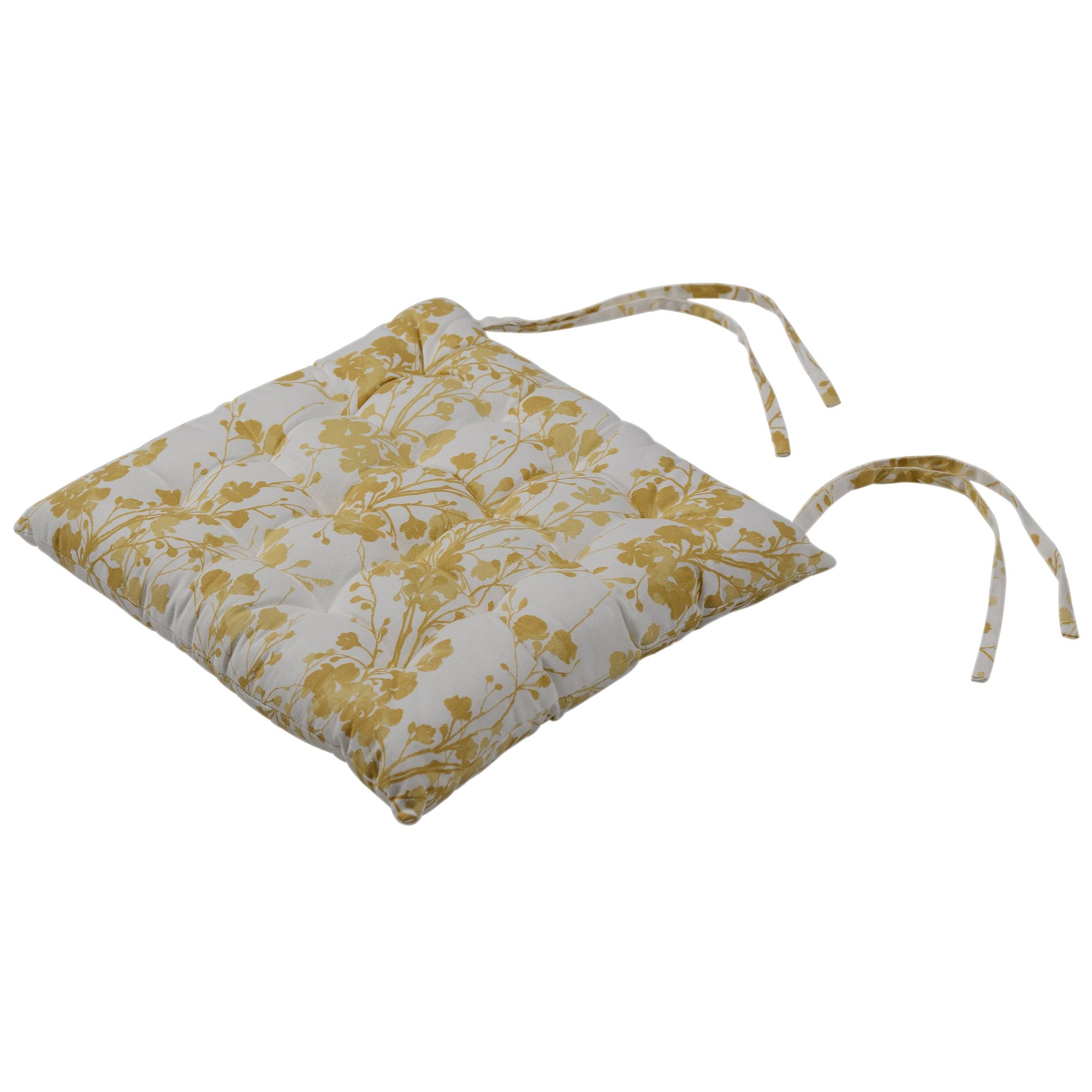 Ochre & white Floral Seat pad (L)40cm x (W)40cm