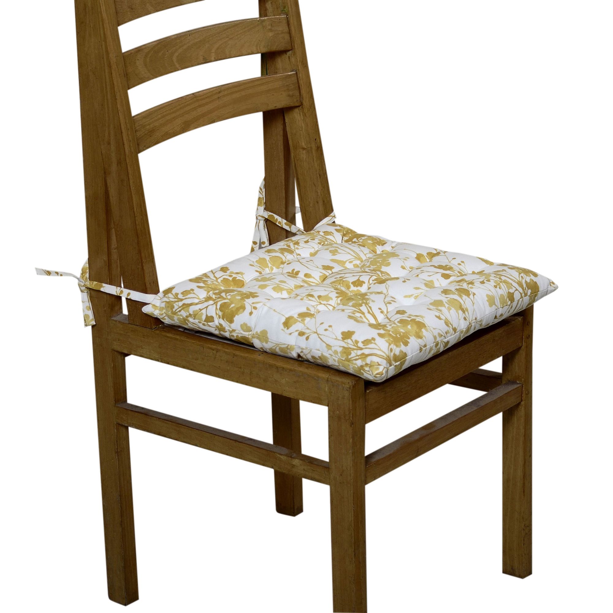 Ochre & white Floral Seat pad (L)40cm x (W)40cm