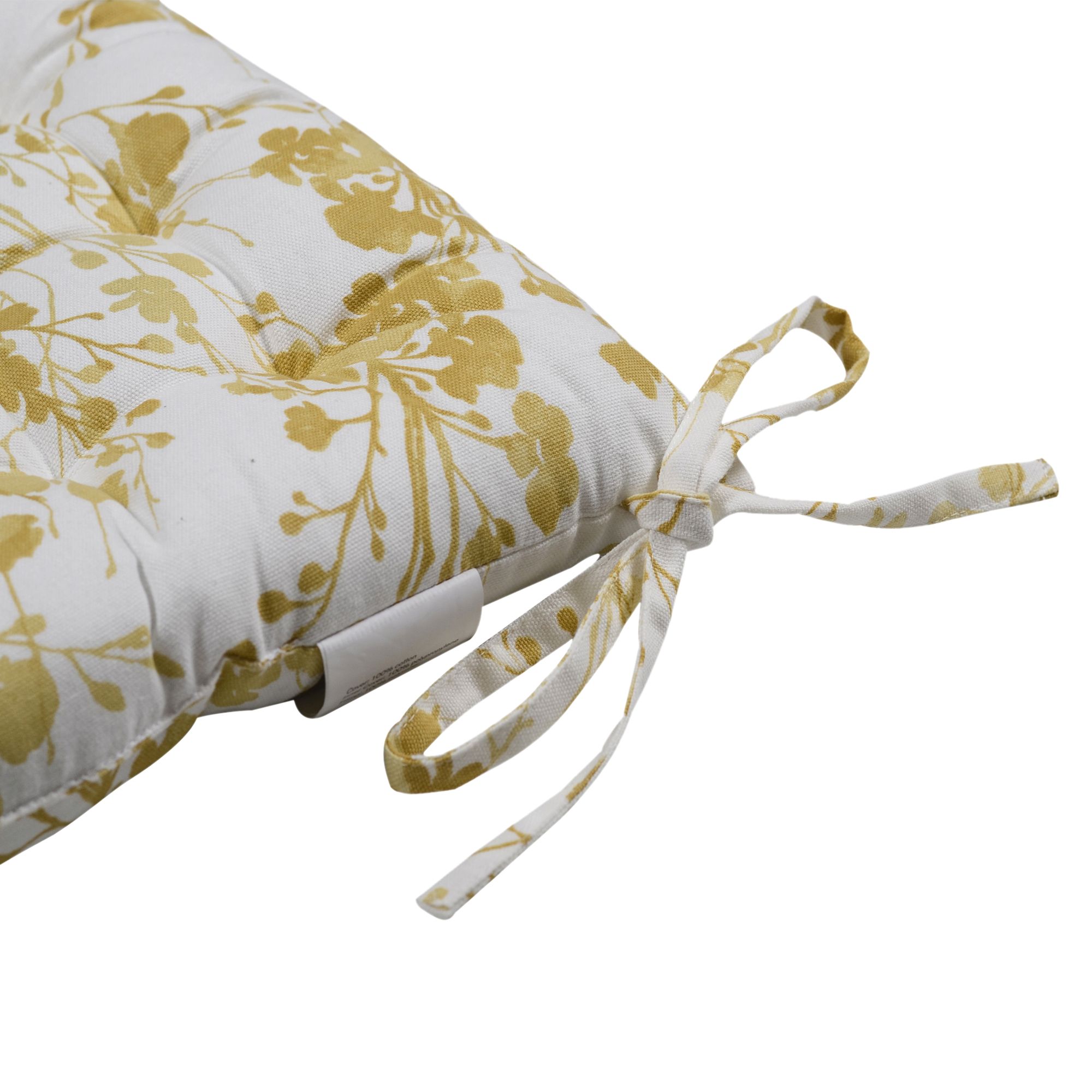 Ochre & white Floral Seat pad (L)40cm x (W)40cm