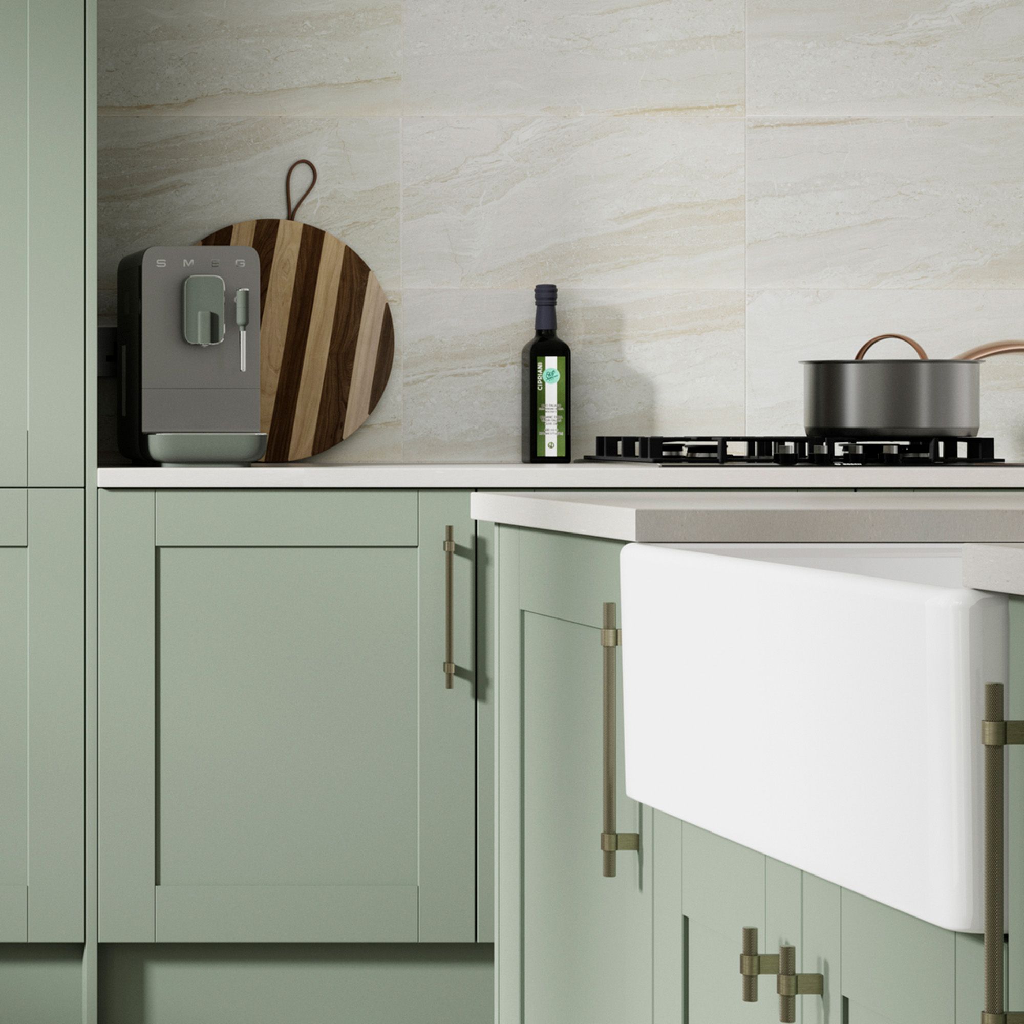 Olivia Beige Matt Stone effect Ceramic Indoor Wall tile, Pack of 8, (L)600mm (W)300mm