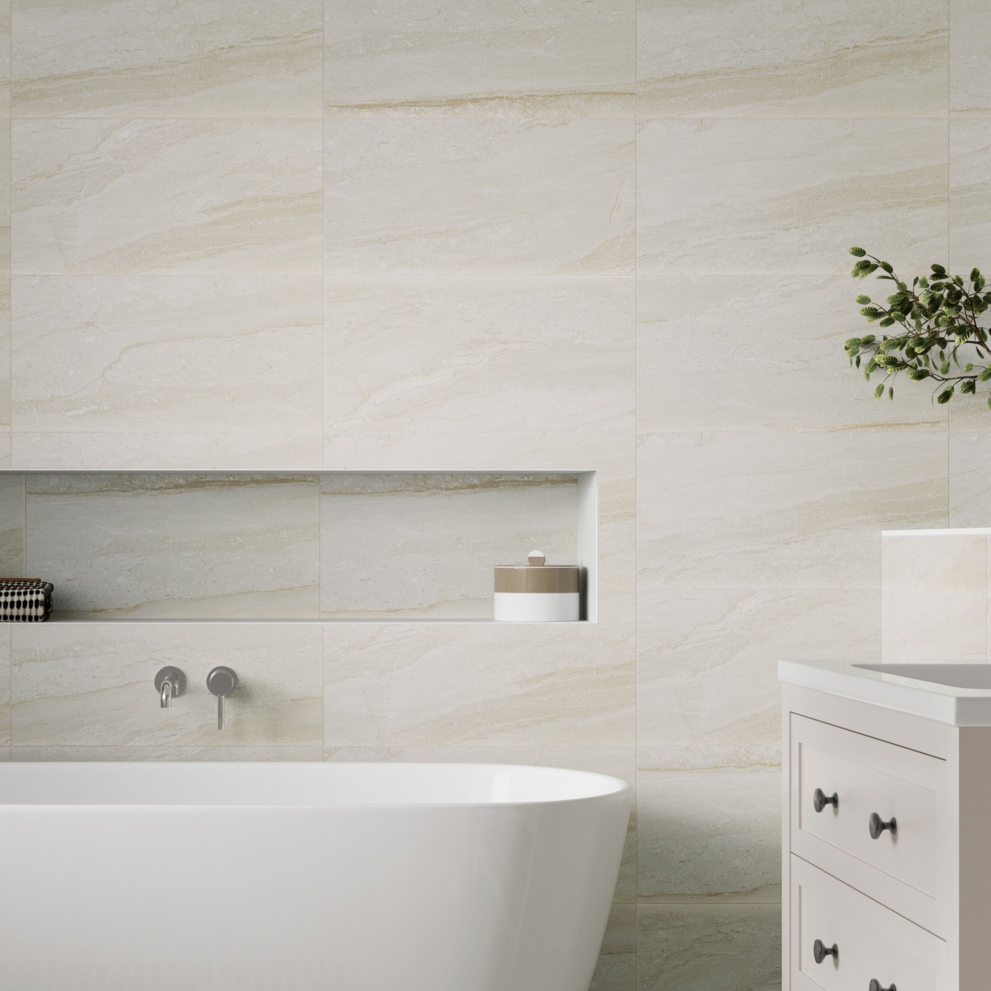 Olivia Beige Matt Stone effect Ceramic Indoor Wall tile, Pack of 8, (L)600mm (W)300mm
