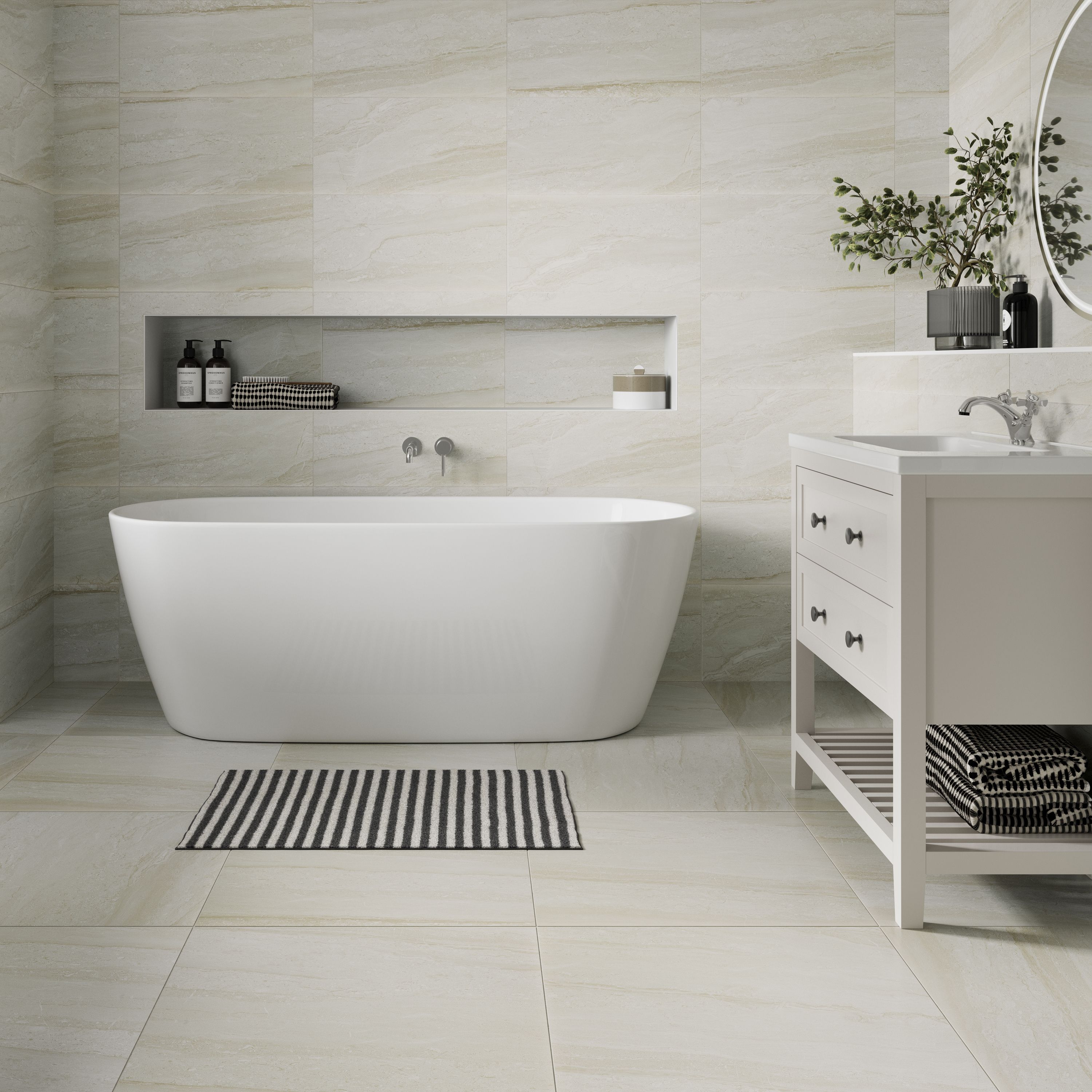 Olivia Beige Matt Stone effect Porcelain Indoor Wall & floor Tile, Pack of 3, (L)600mm (W)600mm