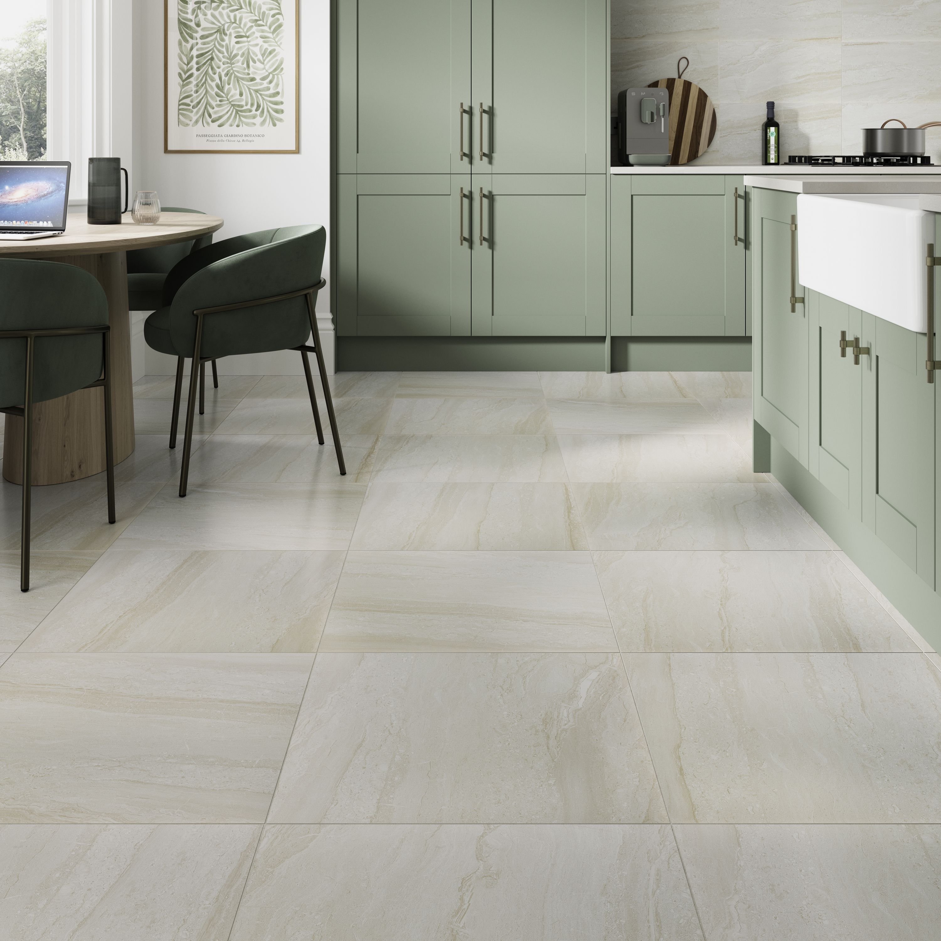 Olivia Beige Matt Stone effect Porcelain Indoor Wall & floor Tile, Pack of 3, (L)600mm (W)600mm