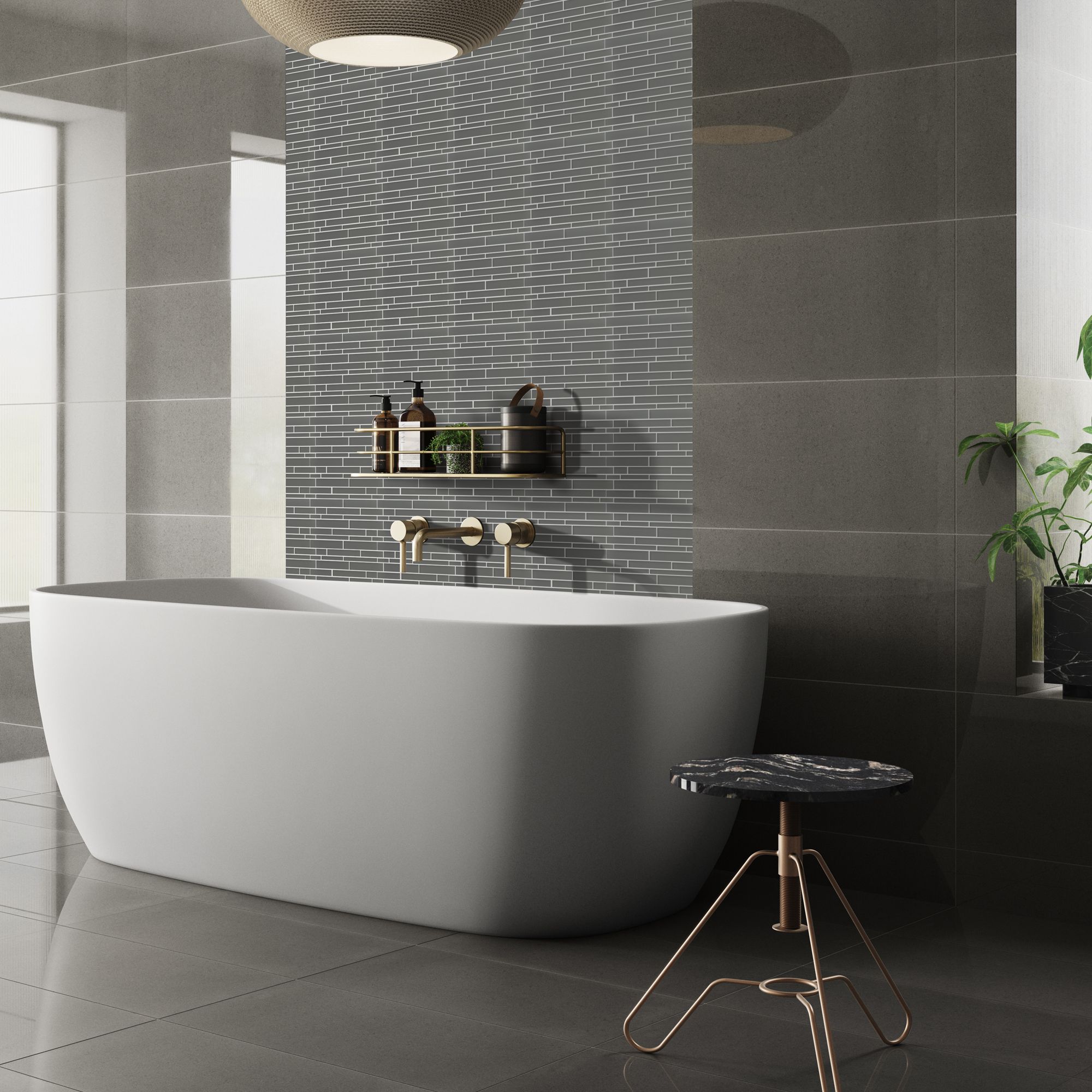 Opulence Smoke grey Frosted Matt Linear Glass Mosaic tile, (L)294mm (W)323mm