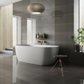 Opulence Smoke grey Gloss Speckled Stone effect Porcelain Wall & floor Tile, Pack of 5, (L)600mm (W)300mm