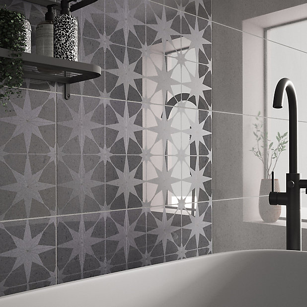 Once Smoke Grey Semi Gloss Star, Bathroom Wall Tiles B Q
