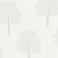 Opus Ornella Grey Tree Glitter effect Embossed Wallpaper