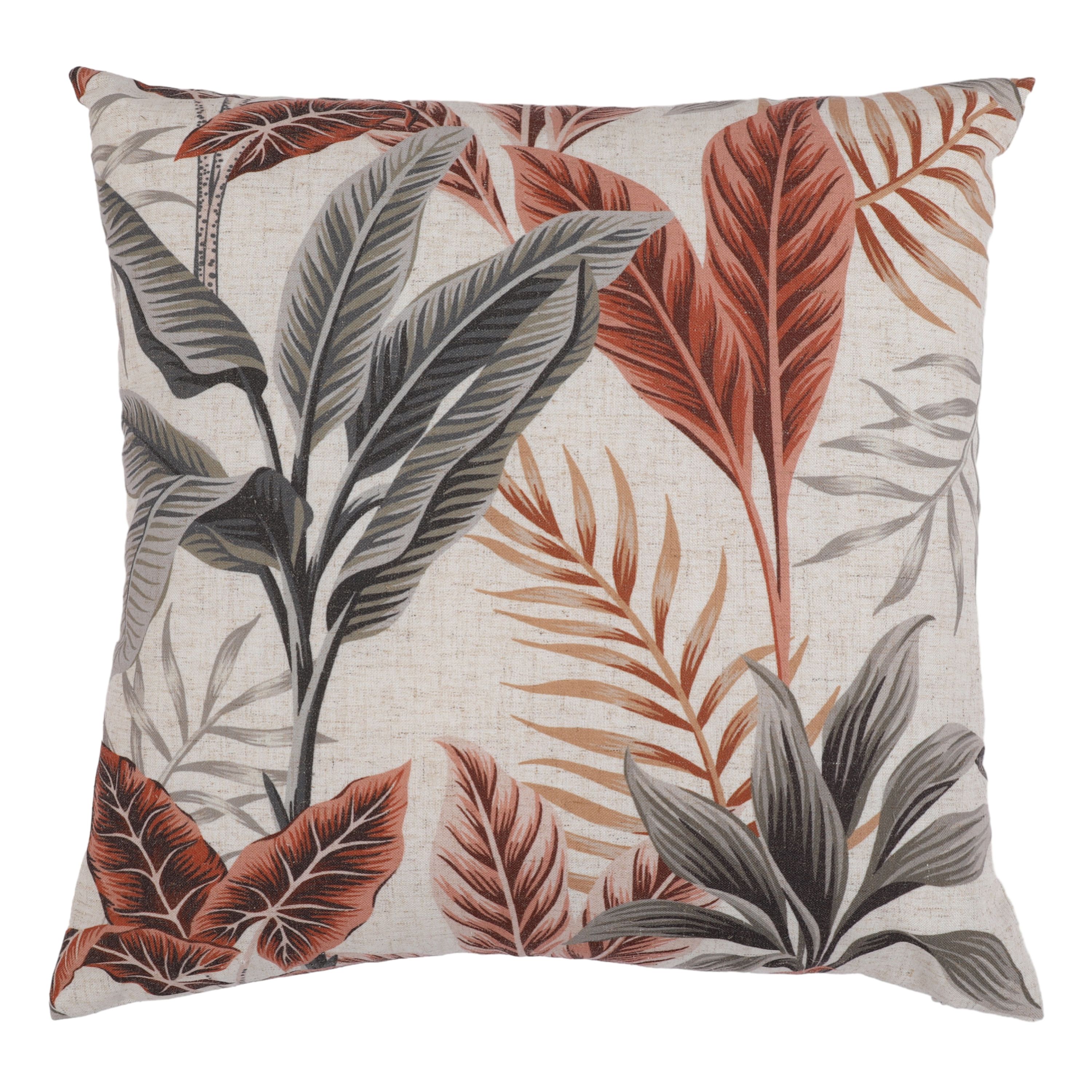 Orange & Grey Leaf Indoor Cushion (L)43cm x (W)43cm