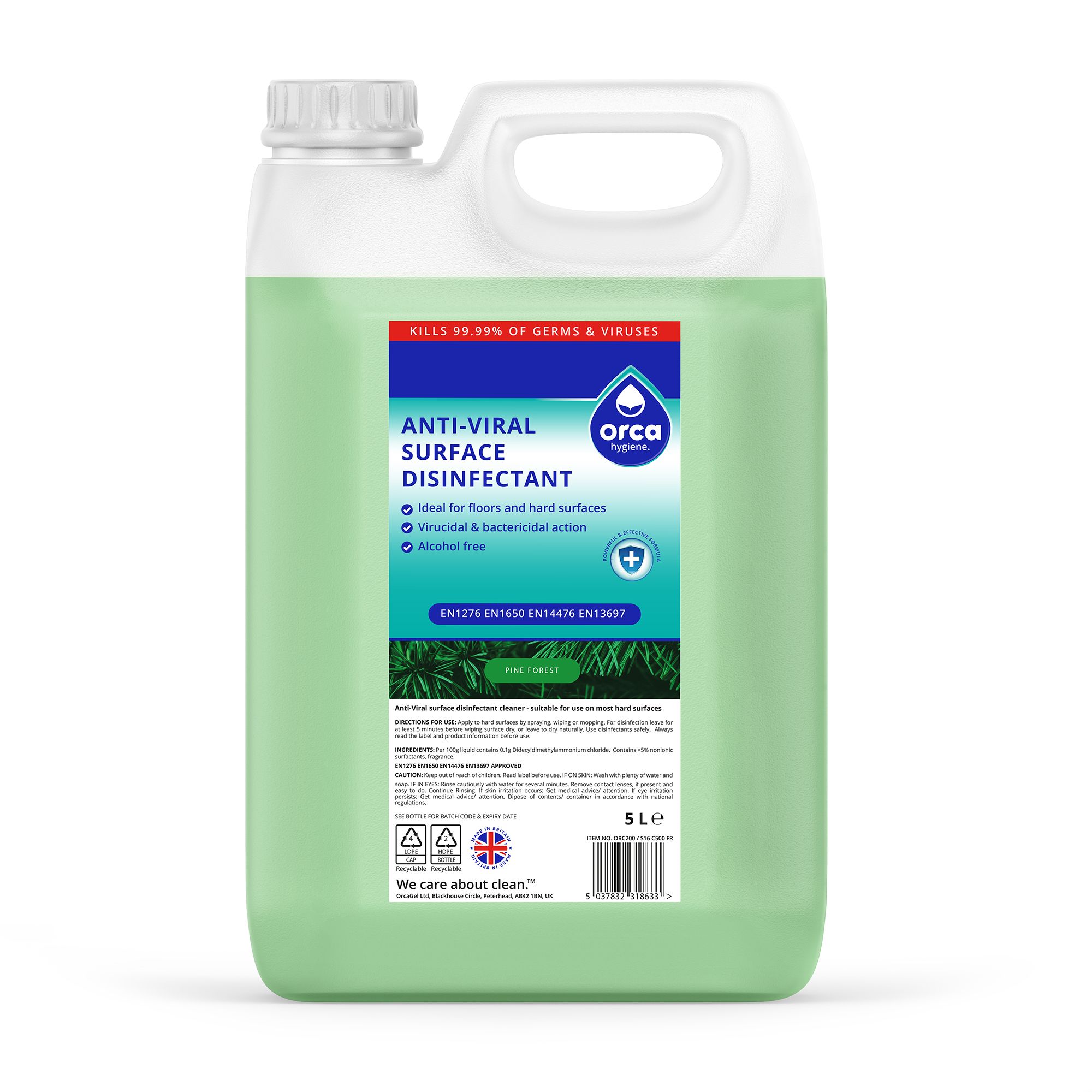 Orca Hygiene Pine Anti-bacterial Hard floor surfaces Multi-surface Disinfectant & cleaner, 5L