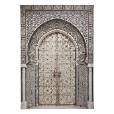 Oriental door Grey Canvas art (H)65cm x (W)92.5cm