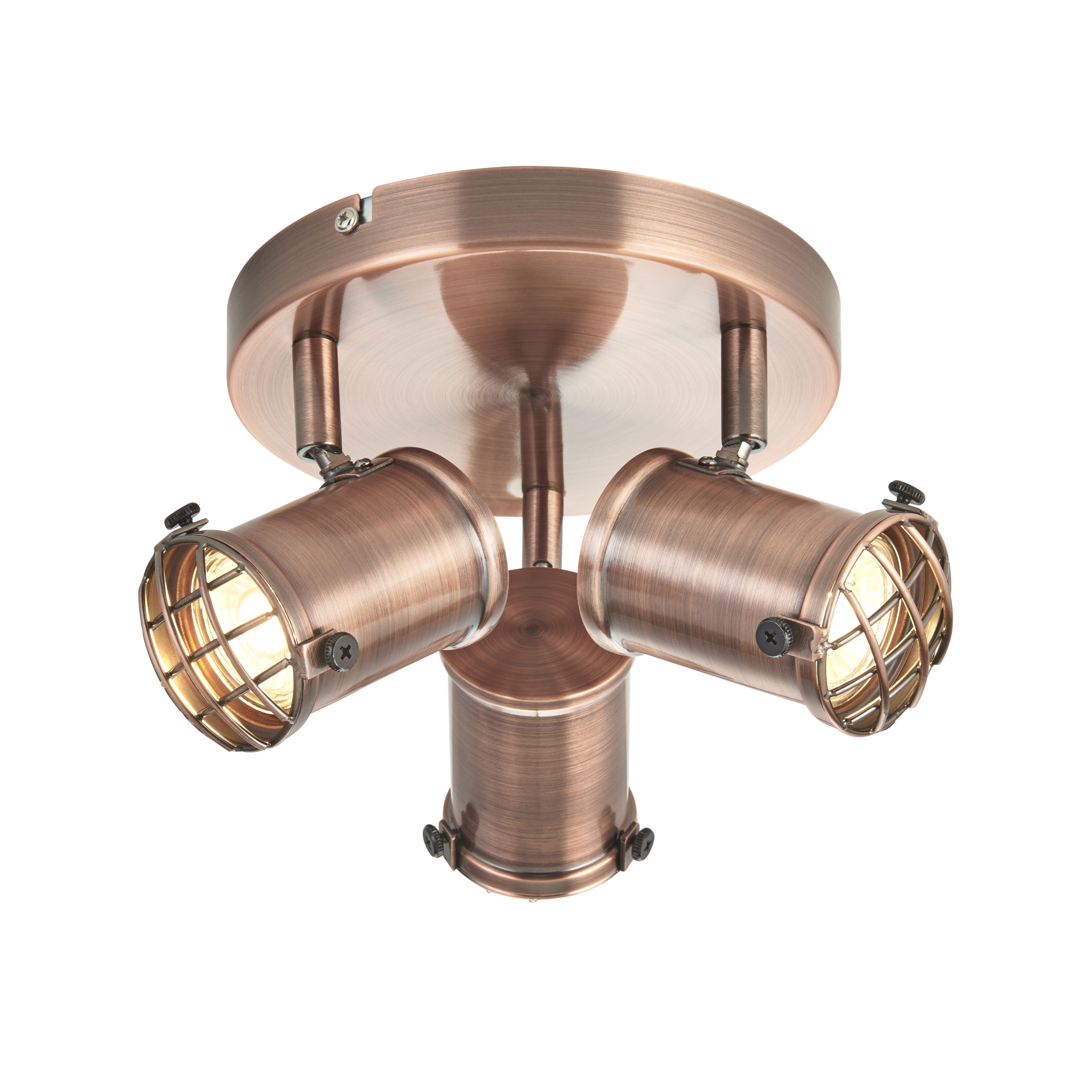 Orwell Industrial antique copper effect 3 Light Spotlight
