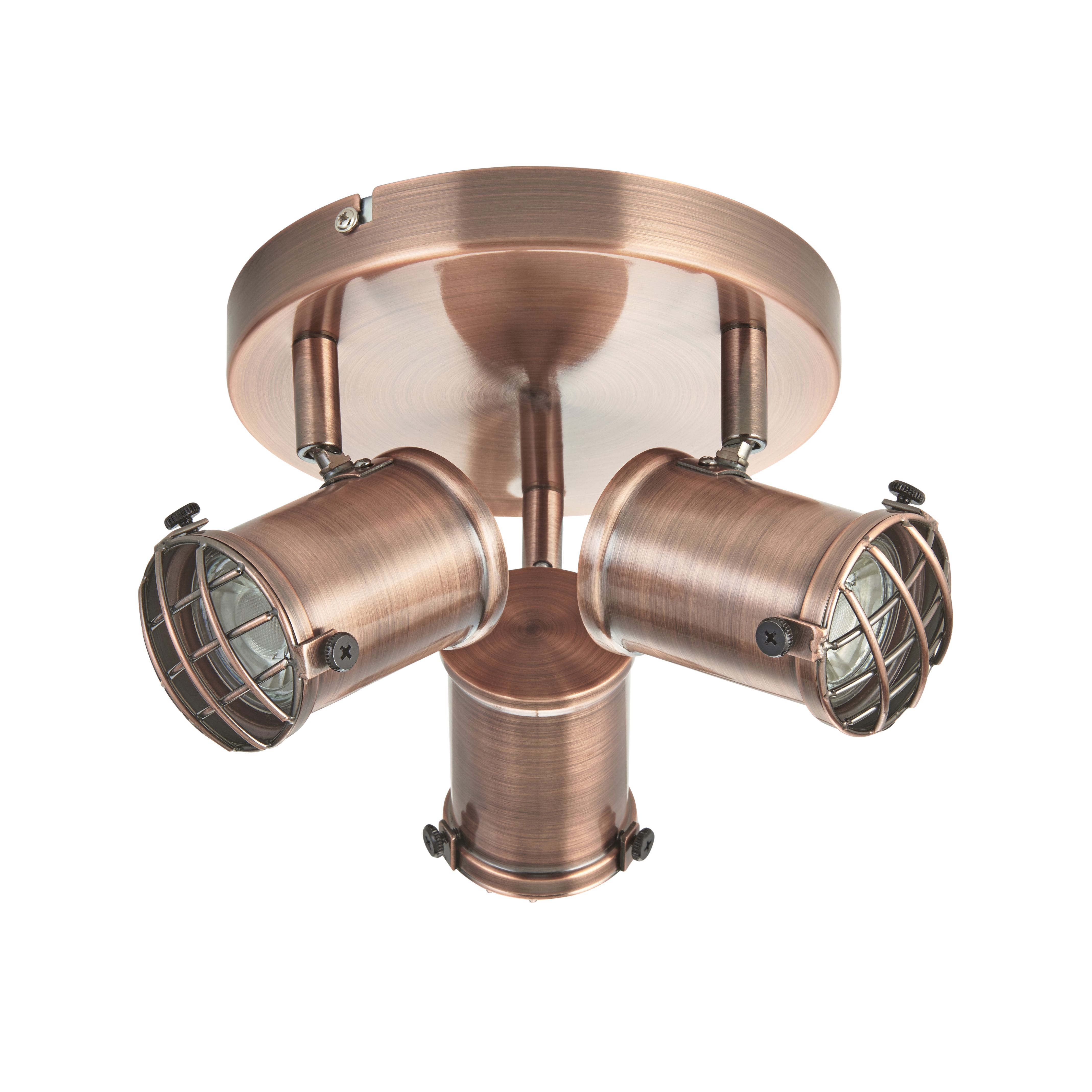 Orwell Industrial antique copper effect 3 Light Spotlight