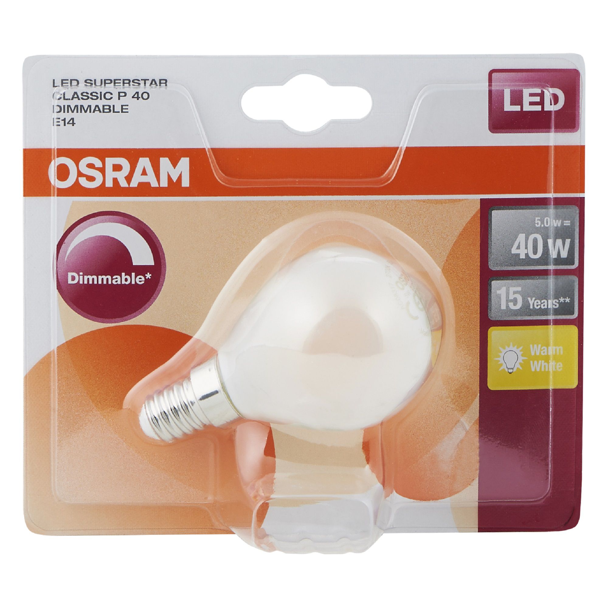 Osram E14 5W 470lm Mini globe Warm white LED Dimmable Light bulb