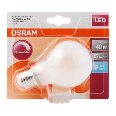 Osram E27 5W 470lm GLS Ice white LED Dimmable Light bulb