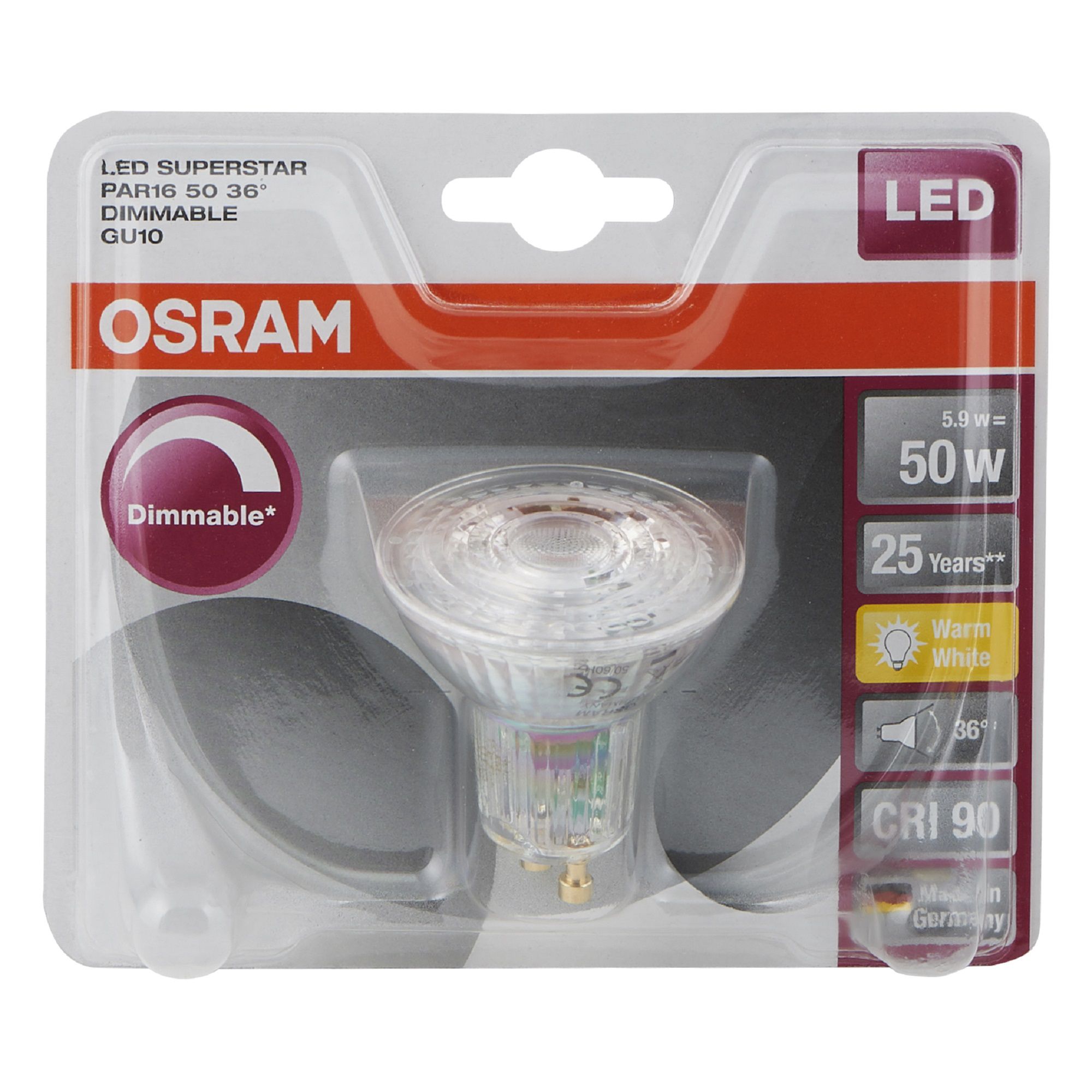 Osram GU10 6W 345lm Reflector Warm white LED Dimmable Light bulb