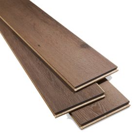 Padiham Brown Gloss Dark oak effect Laminate Flooring Sample