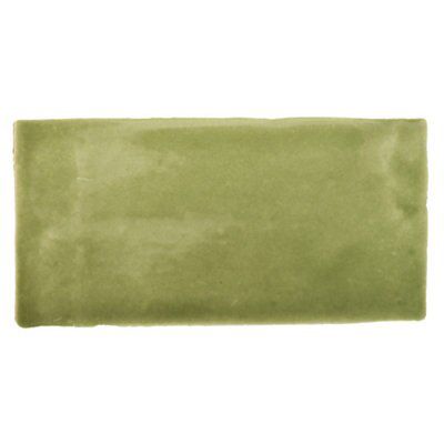 Padstow Olive Gloss Plain Ceramic Tile, Pack of 44, (L)150mm (W)75mm ...