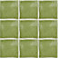 Padstow Olive Gloss Plain Stone effect Ceramic Tile, Pack of 25, (L)100mm (W)100mm