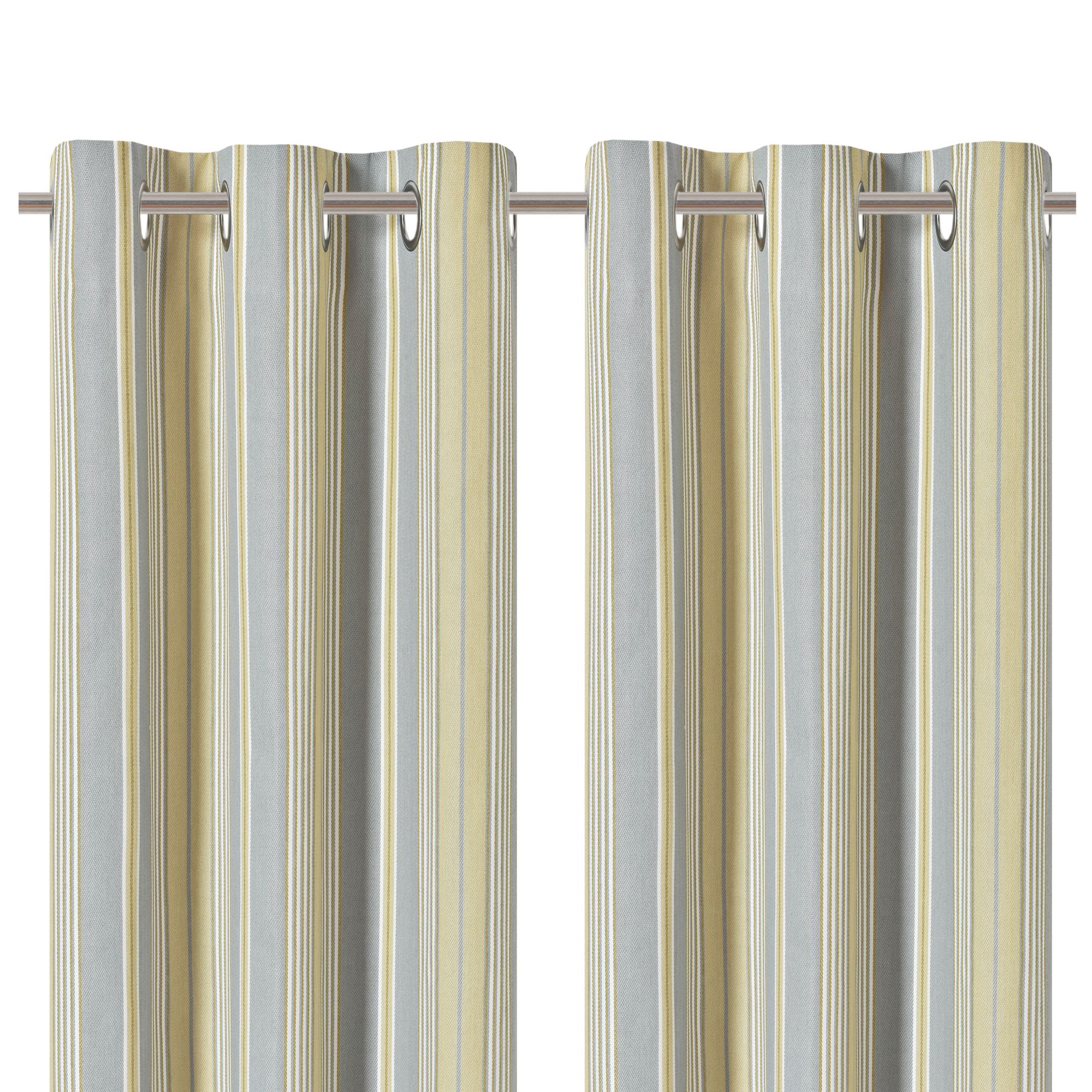 Paeru Yellow Stripes Lined Eyelet Curtain (W)167cm (L)183cm, Pair | DIY ...