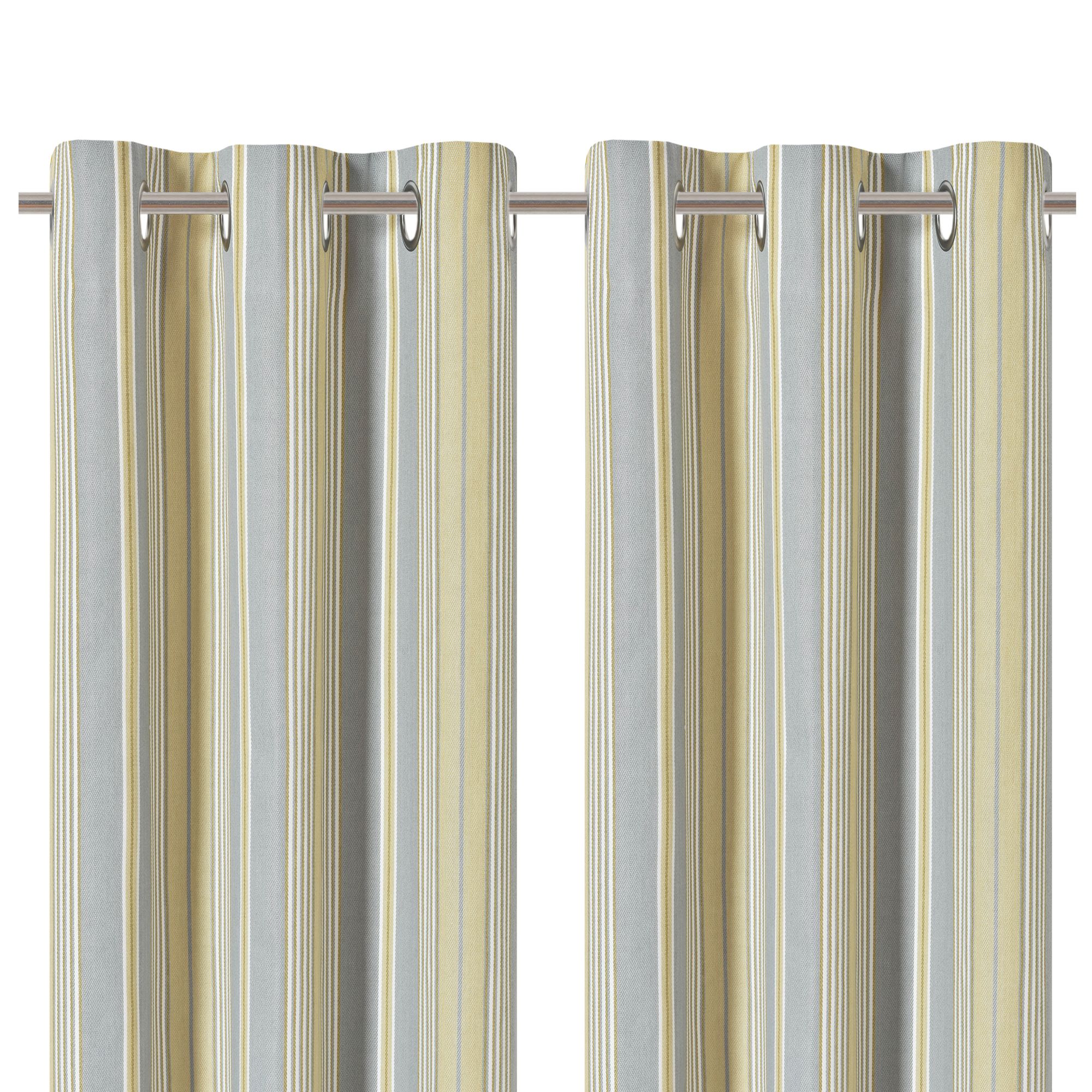 Paeru Yellow Stripes Lined Eyelet Curtain (W)228cm (L)228cm, Pair