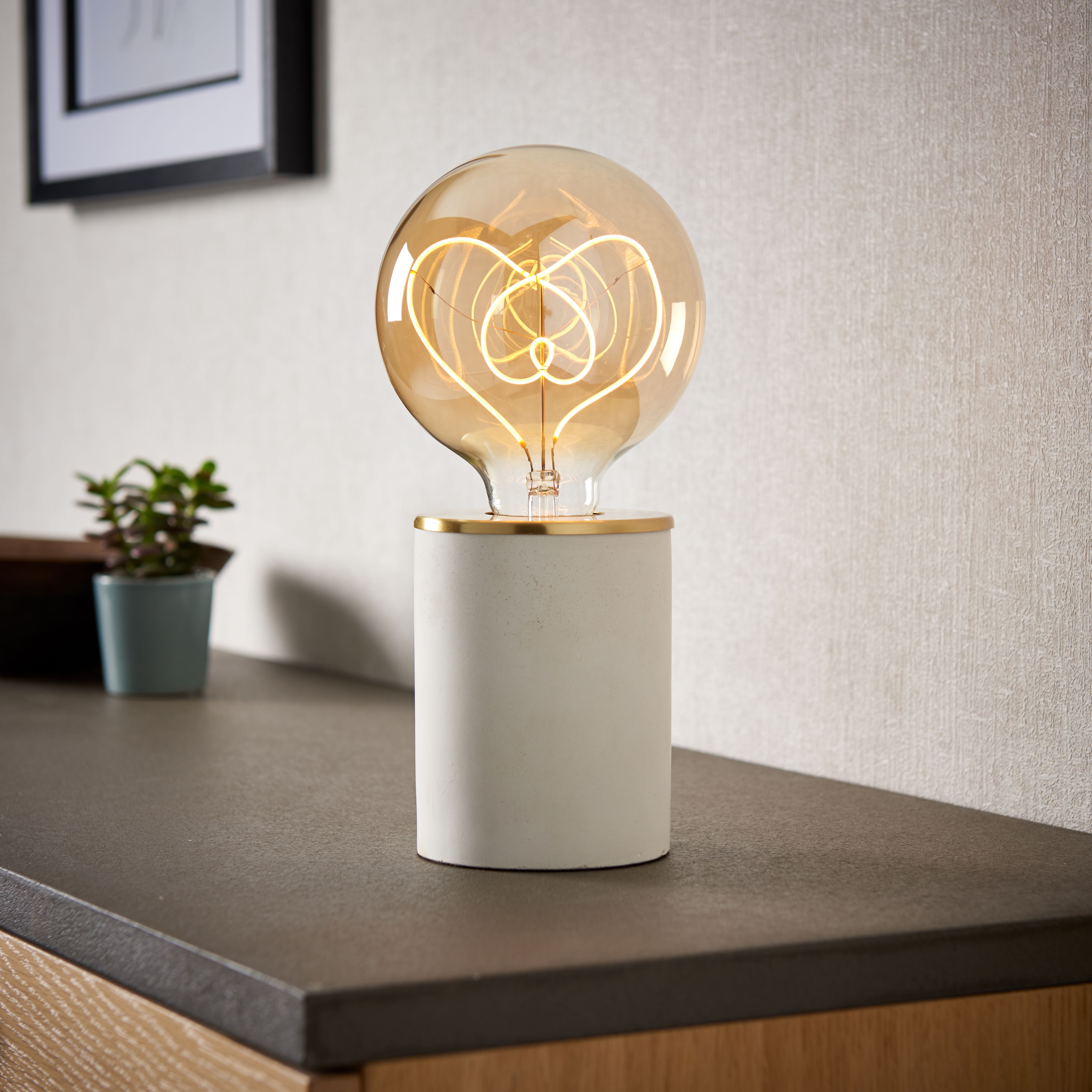 Paige Matt White Concrete effect Cylinder Table lamp