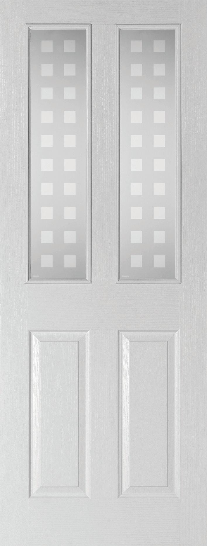 Painted 4 panel Frosted Glazed White Woodgrain effect Internal Door, (H)1981mm (W)762mm (T)35mm