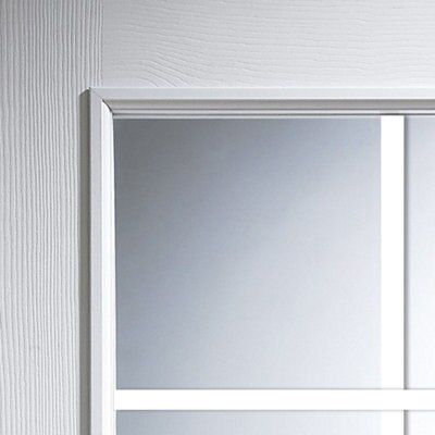 Painted 6 panel Patterned Glazed White Internal Door, (H)1981mm (W)762mm (T)35mm