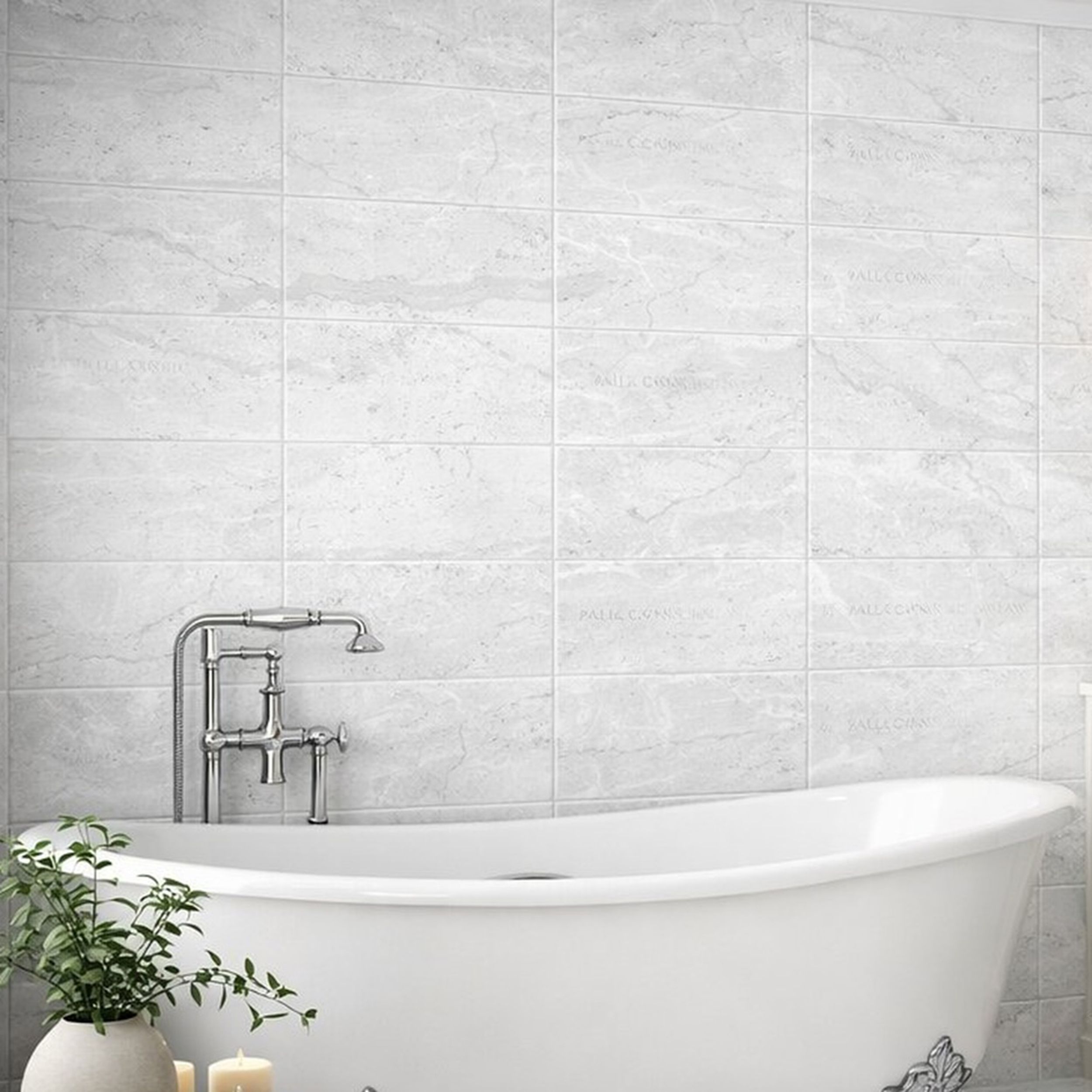 Palace White Gloss Stone effect Ceramic Indoor Wall Tile, Pack of 10, (L)400mm (W)250mm