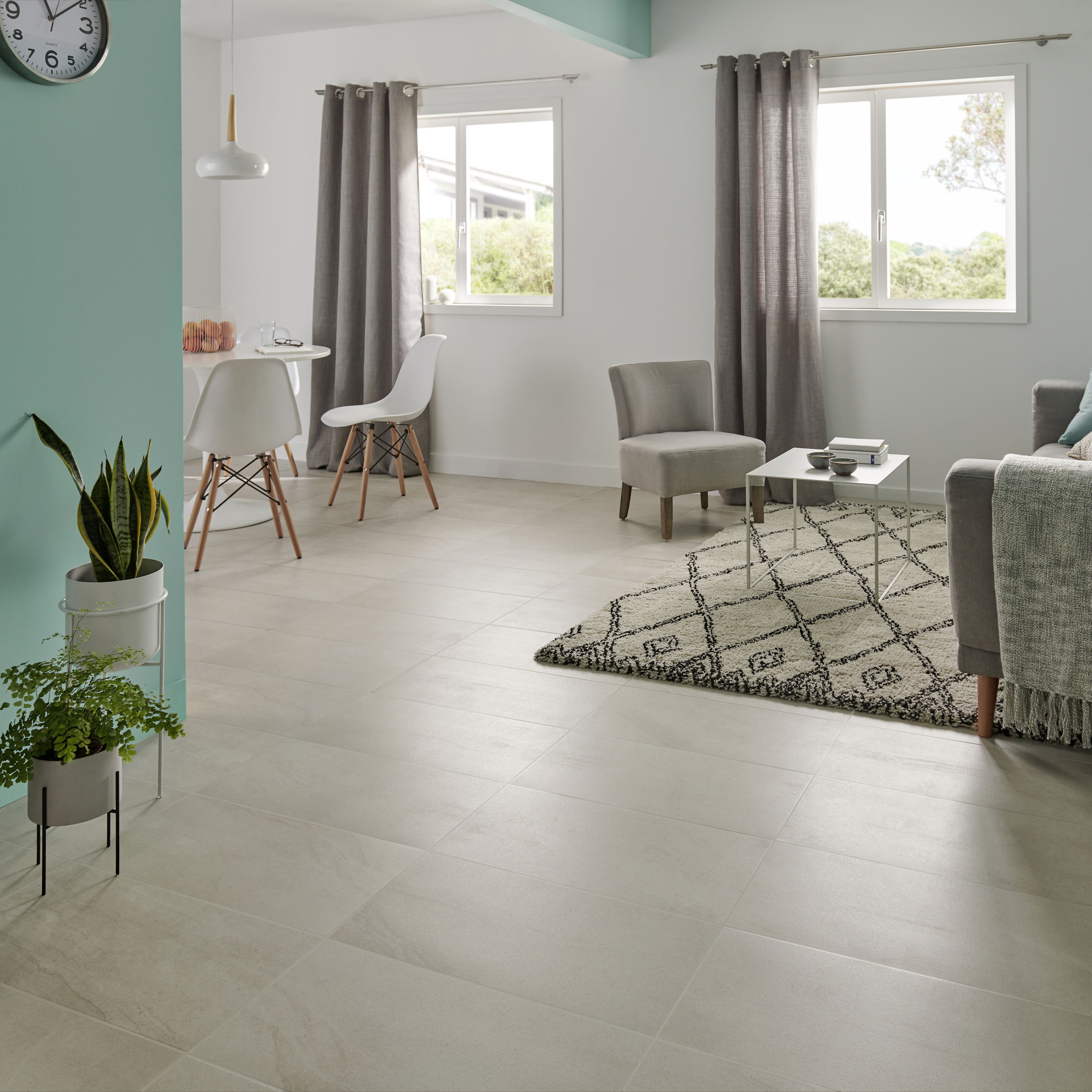 Palemon Ivory Matt Stone effect Porcelain Floor Tile Sample DIY at B&Q