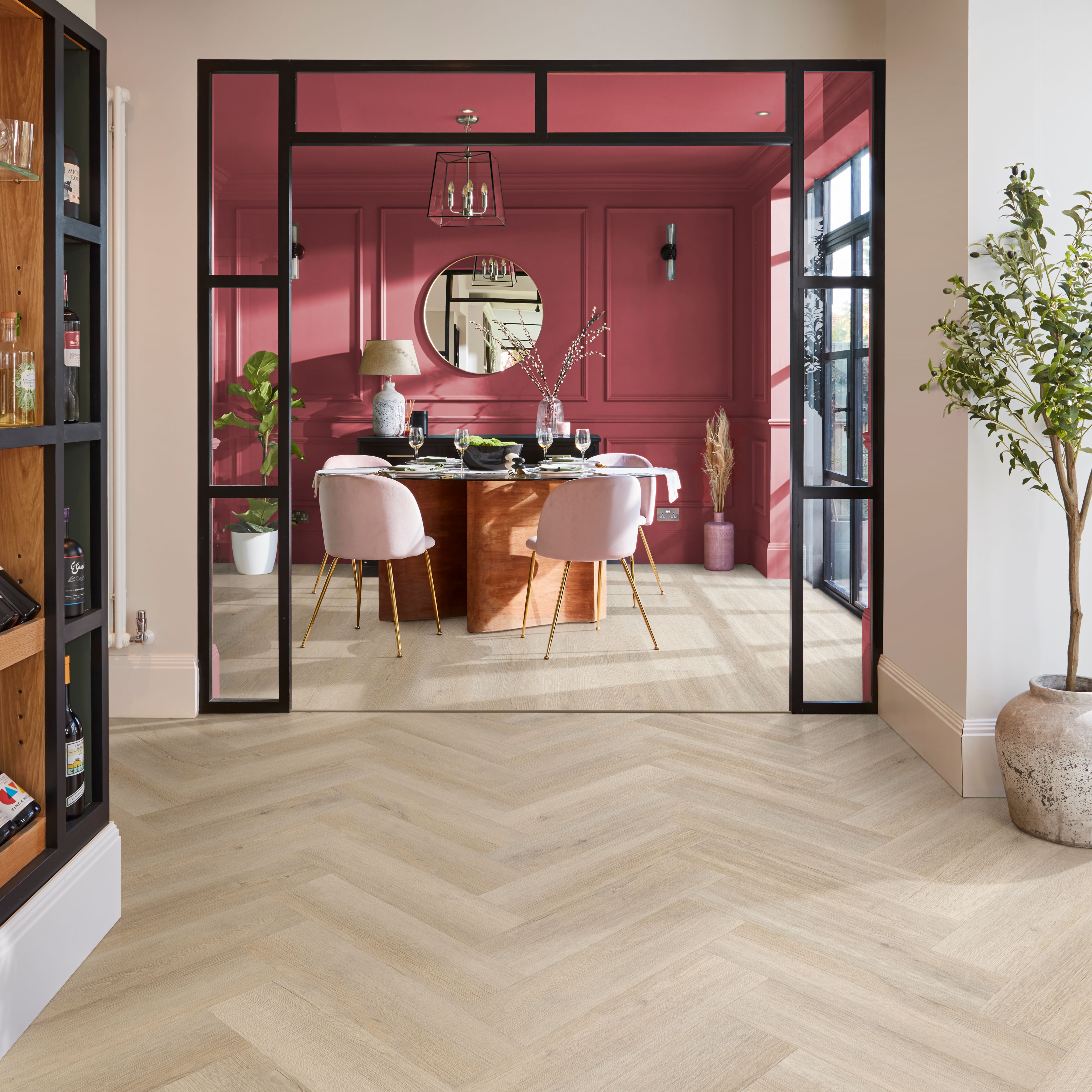 Palio by Karndean Beige & Taupe Oak effect Embossed Herringbone Luxury ...
