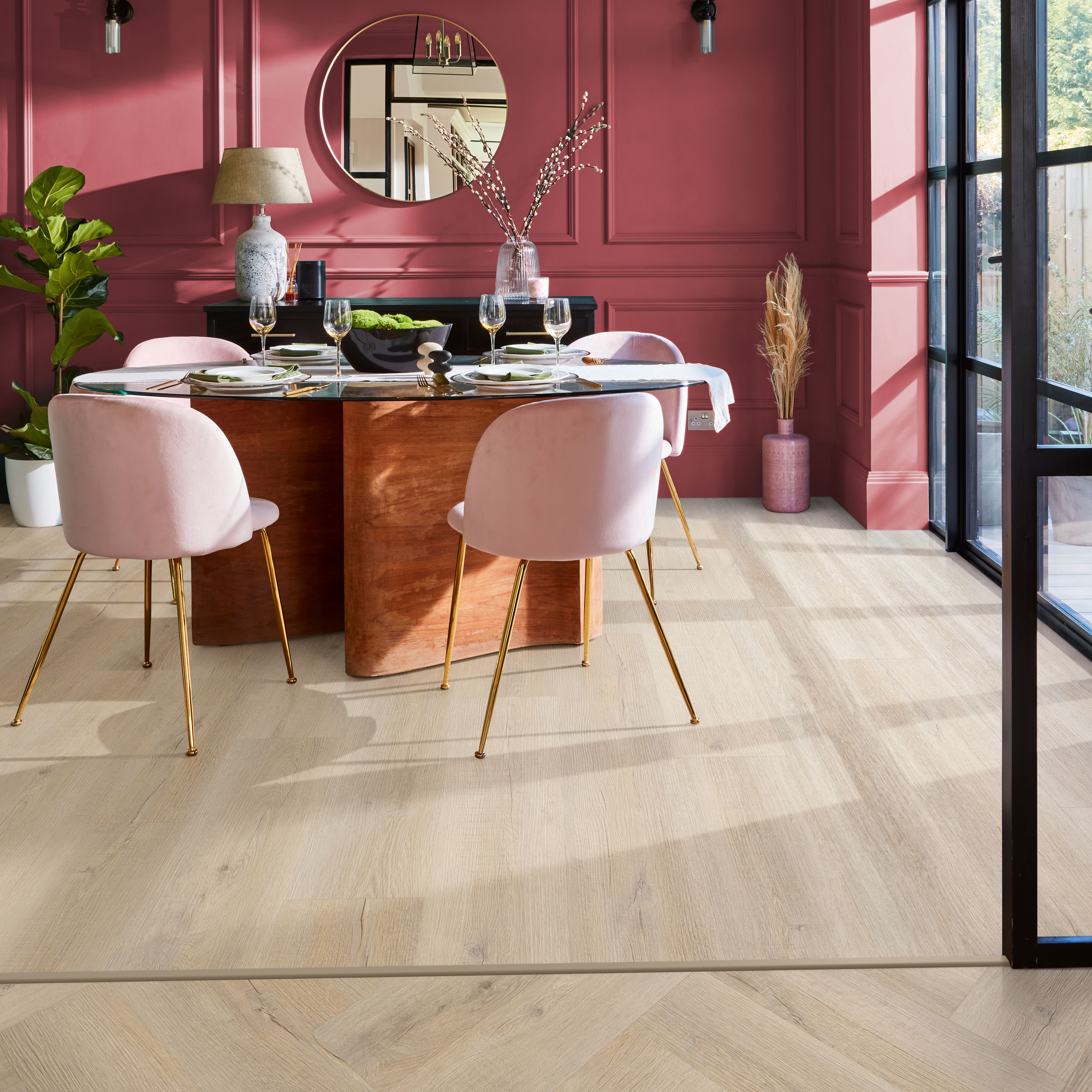 Palio by Karndean Beige & Taupe Oak effect Embossed Herringbone Luxury vinyl click Planks, 1.95m²