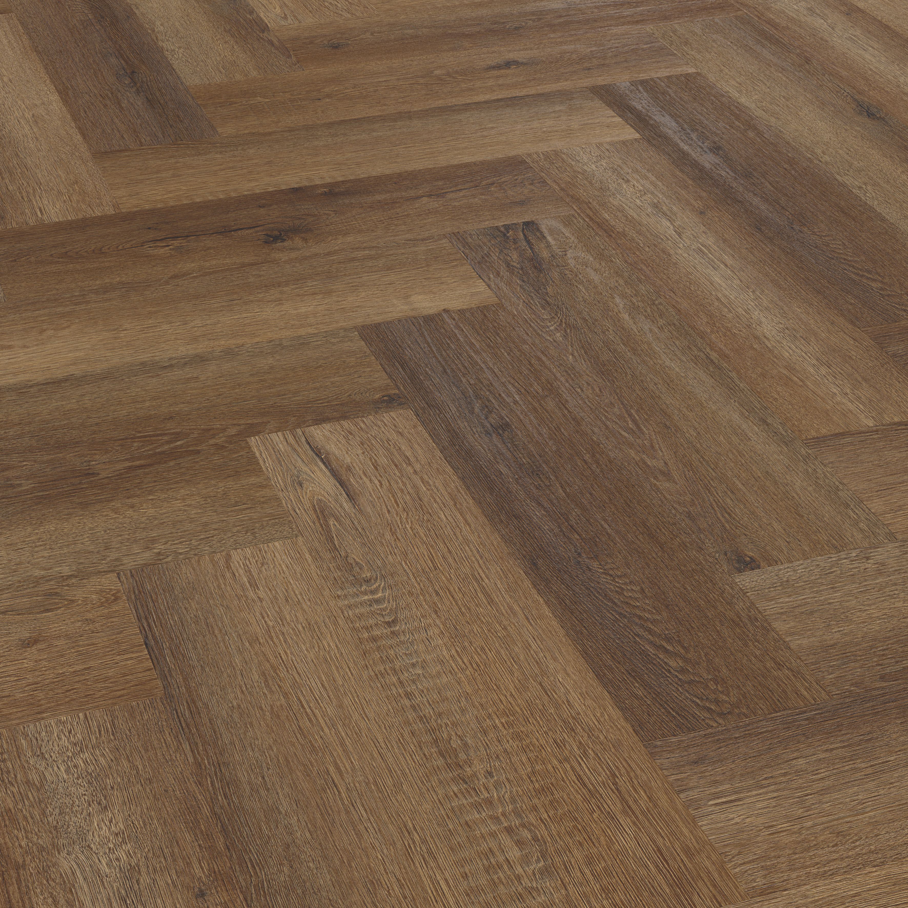 Palio by Karndean Dark brown Oak effect Embossed Herringbone Luxury vinyl click Planks, 1.95m²