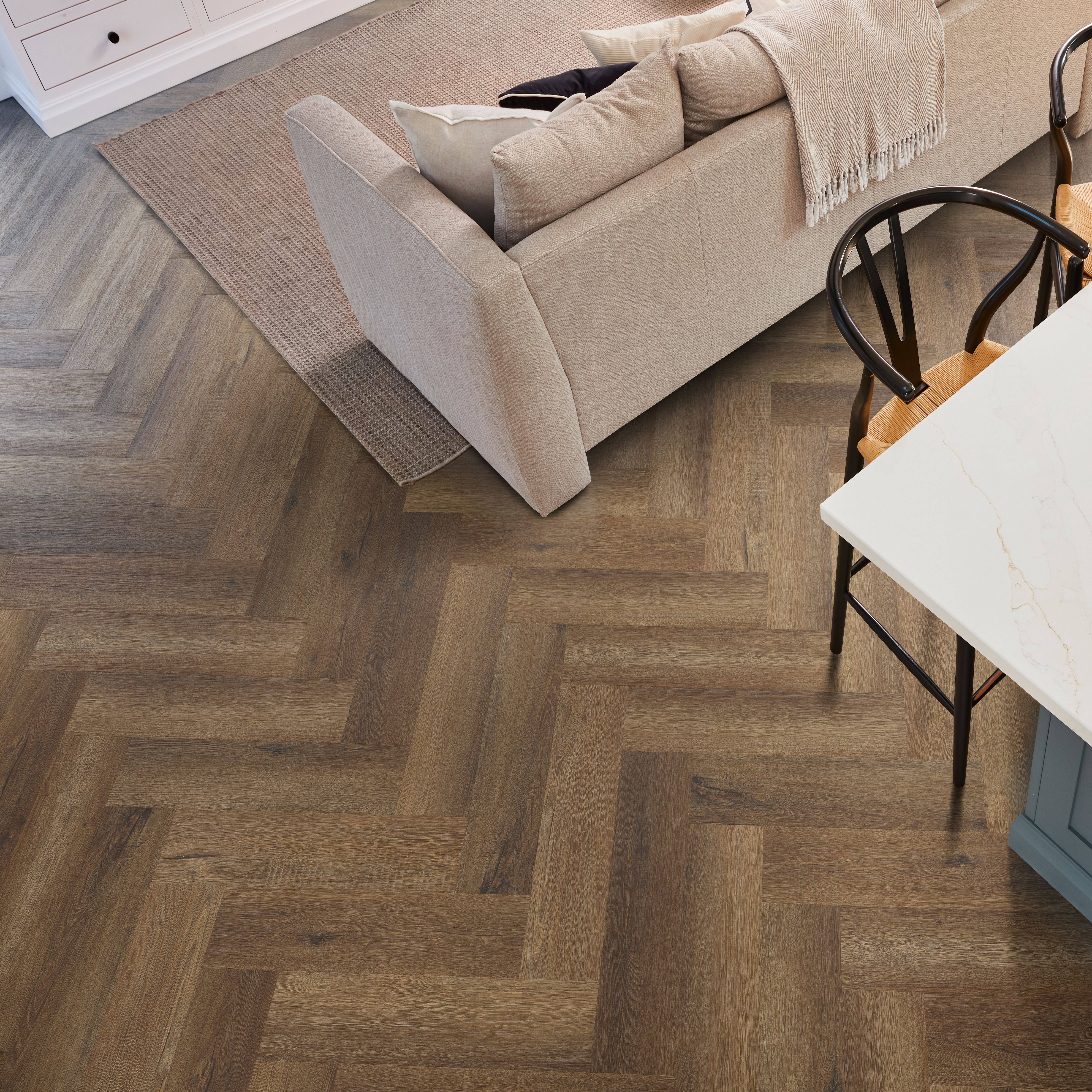 Palio by Karndean Dark brown Oak effect Embossed Herringbone Luxury vinyl click Planks, 1.95m²