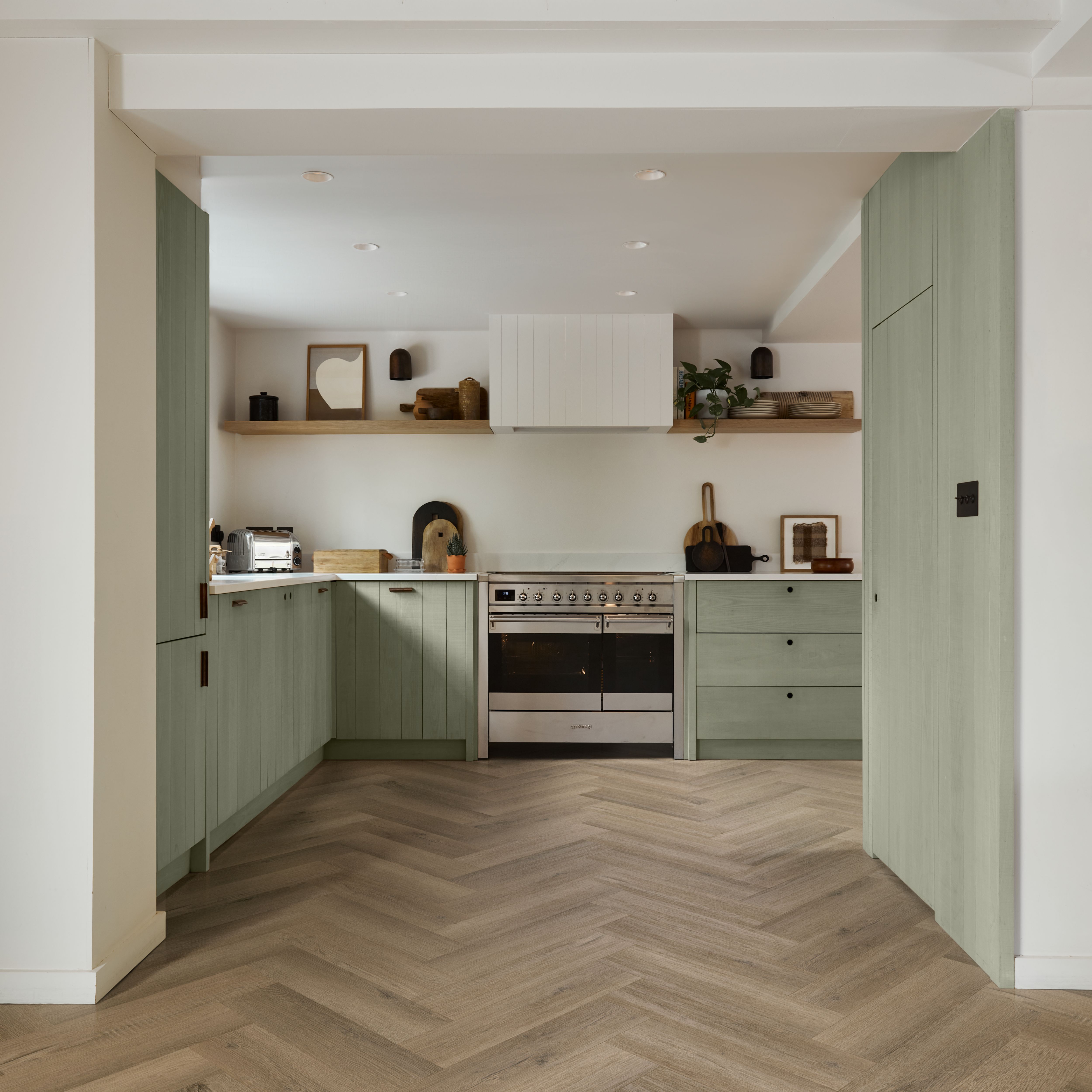Palio by Karndean Mid Brown Oak effect Embossed Herringbone Luxury vinyl click Planks, 1.95m²