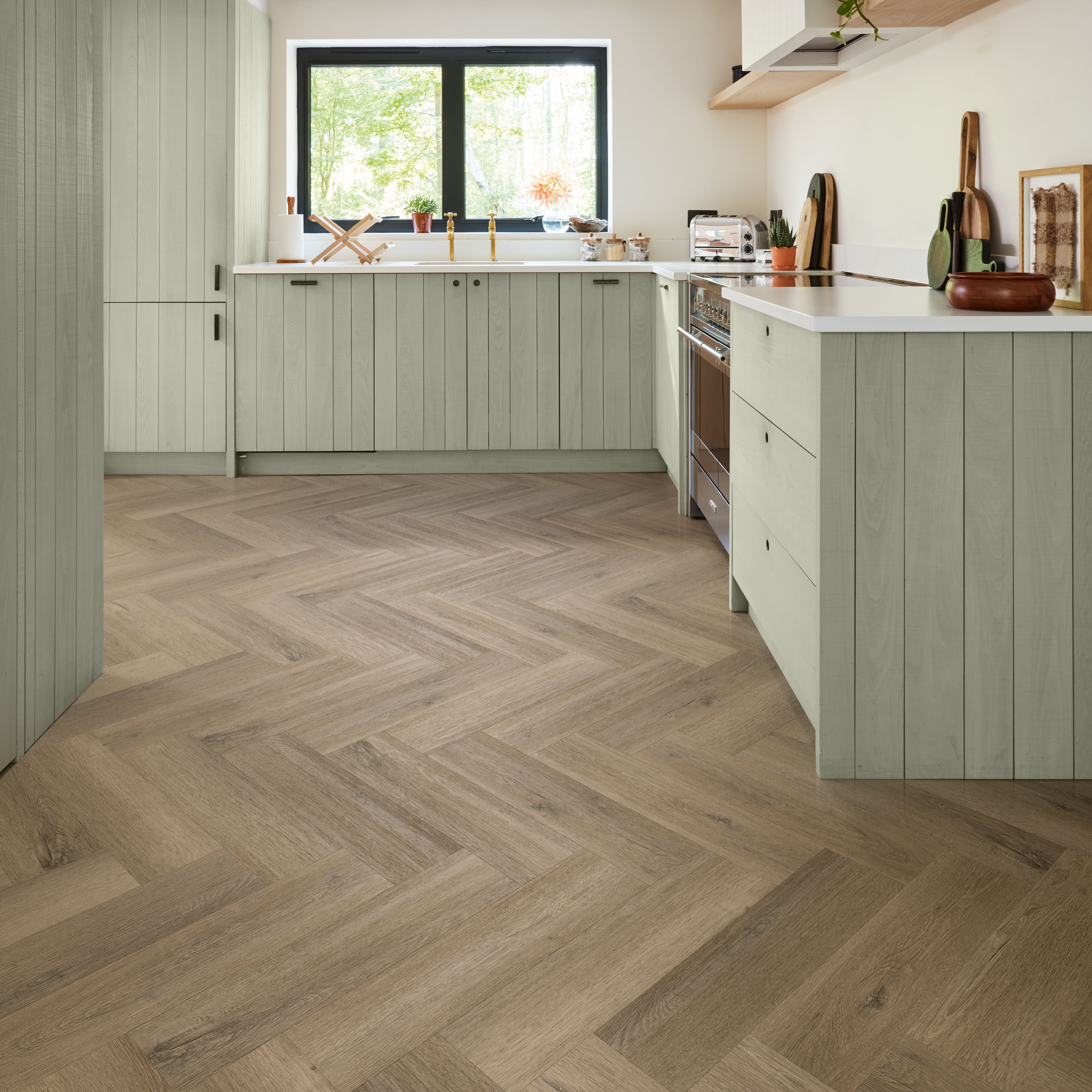 Palio by Karndean Mid Brown Oak effect Embossed Herringbone Luxury vinyl click Planks, 1.95m²