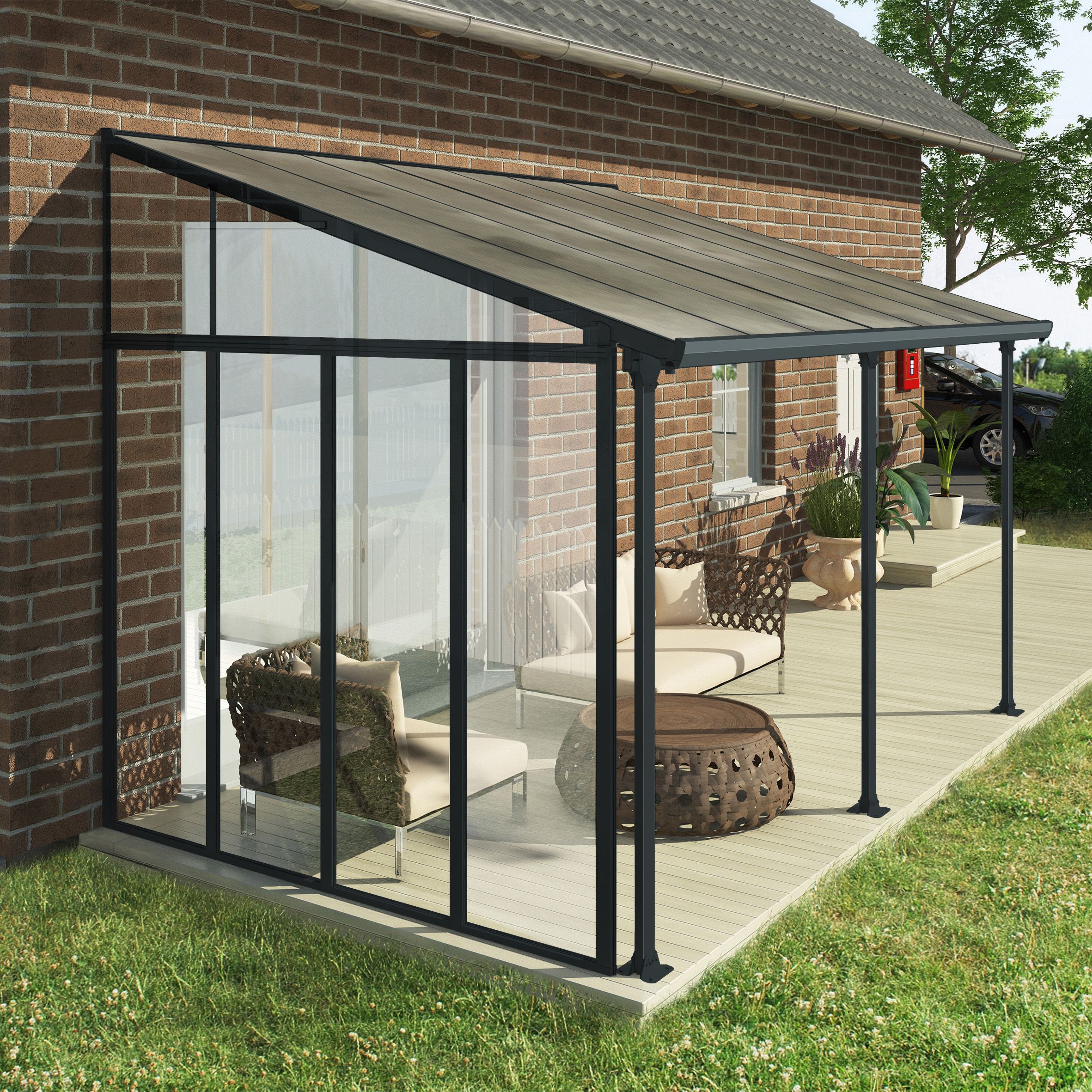 Palram Canopia 3 Series Grey Patio cover side wall, (L)2.57m (H)3.05m