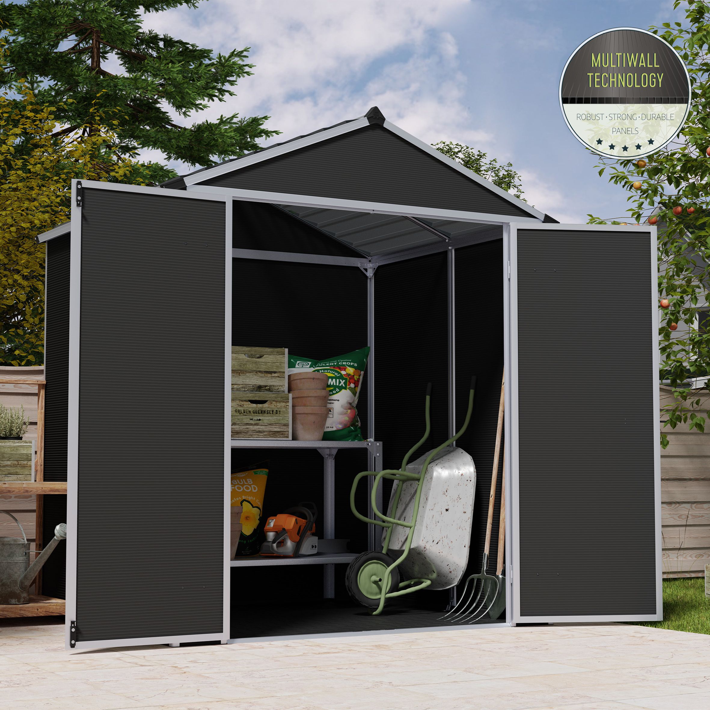 Palram - Canopia Abri de jardin Apex Dark grey Plastic 2 door Shed with floor