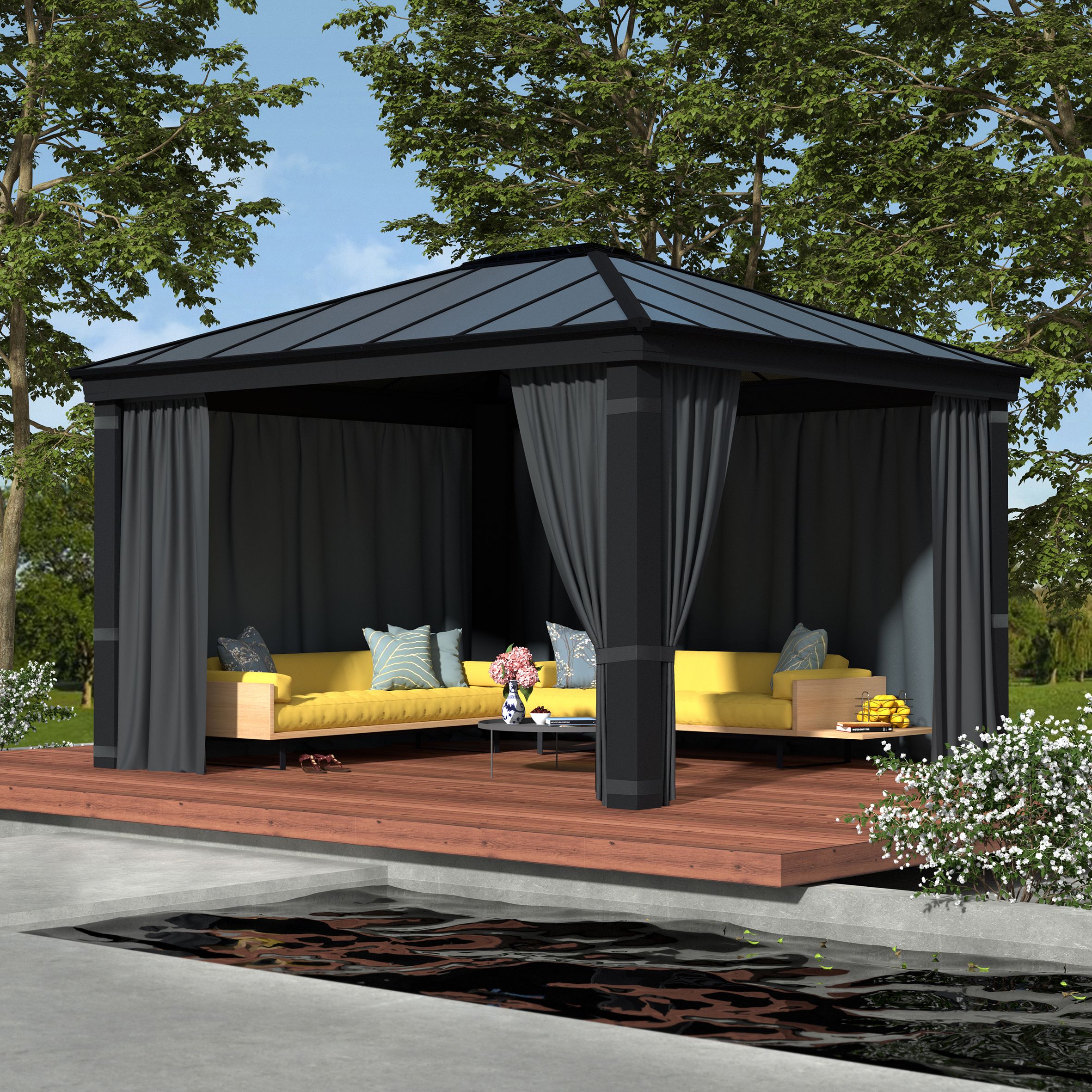 Palram - Canopia Grey Gazebo curtain, Pack of 4 (L)2120mm (W)4400mm