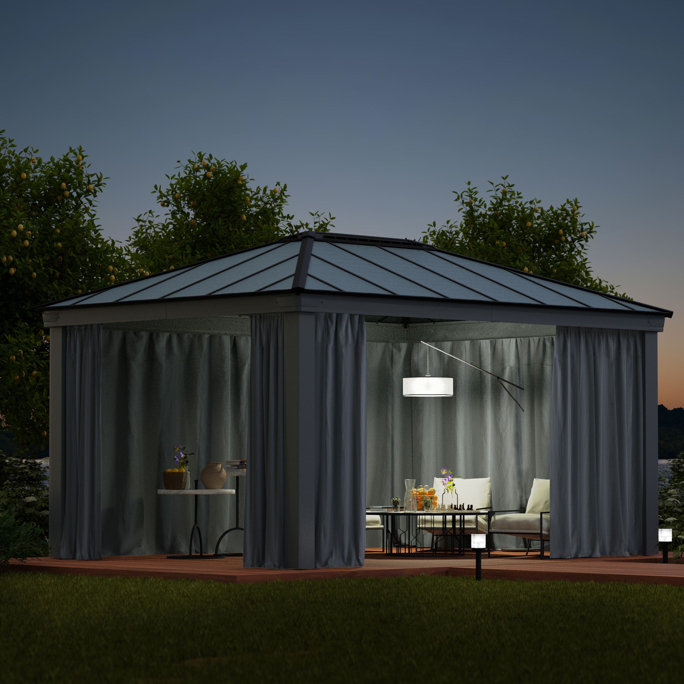 Palram - Canopia Grey Gazebo curtain, Pack of 4 (L)2120mm (W)4400mm