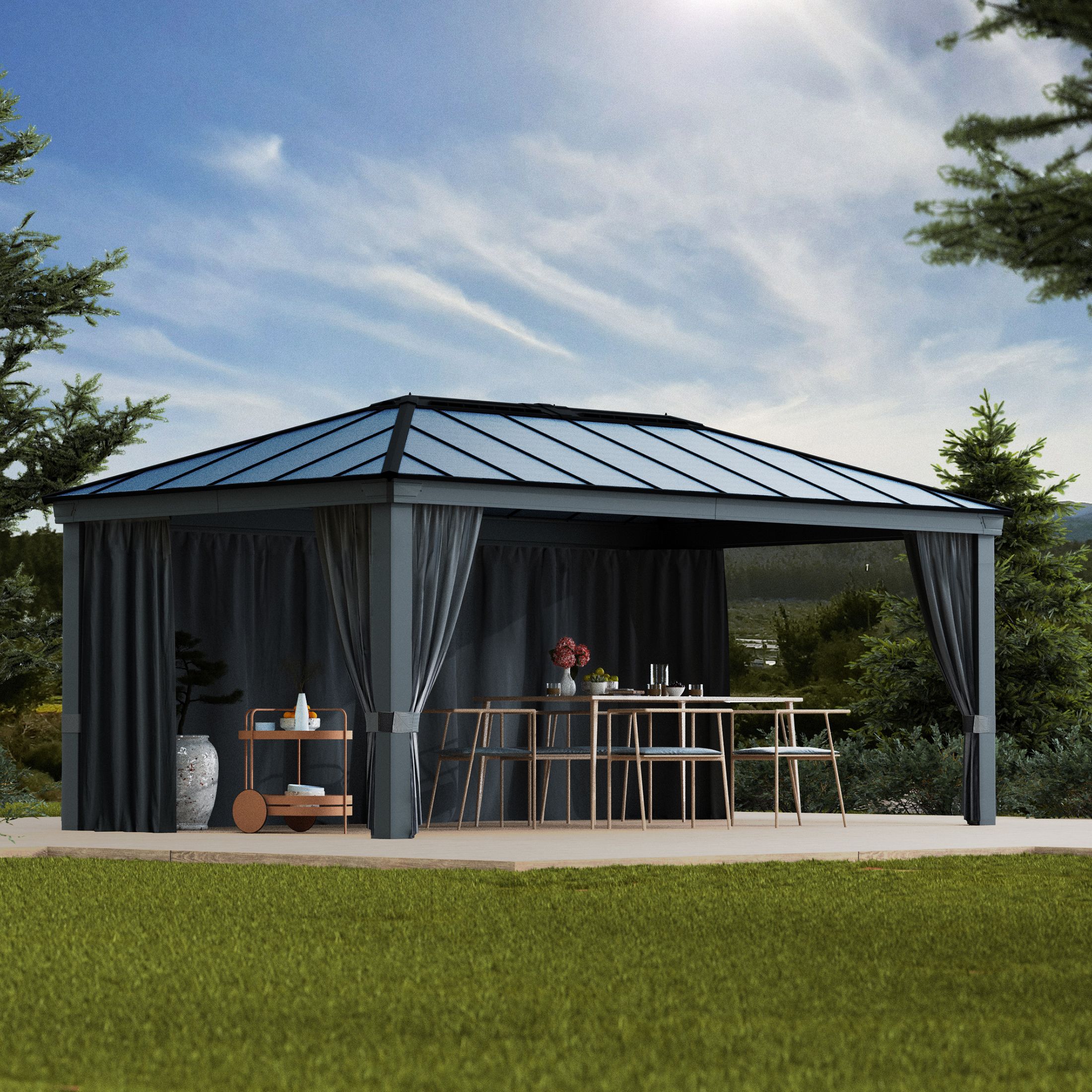 Palram - Canopia Grey Gazebo curtain, Pack of 4 (L)2120mm (W)5070mm