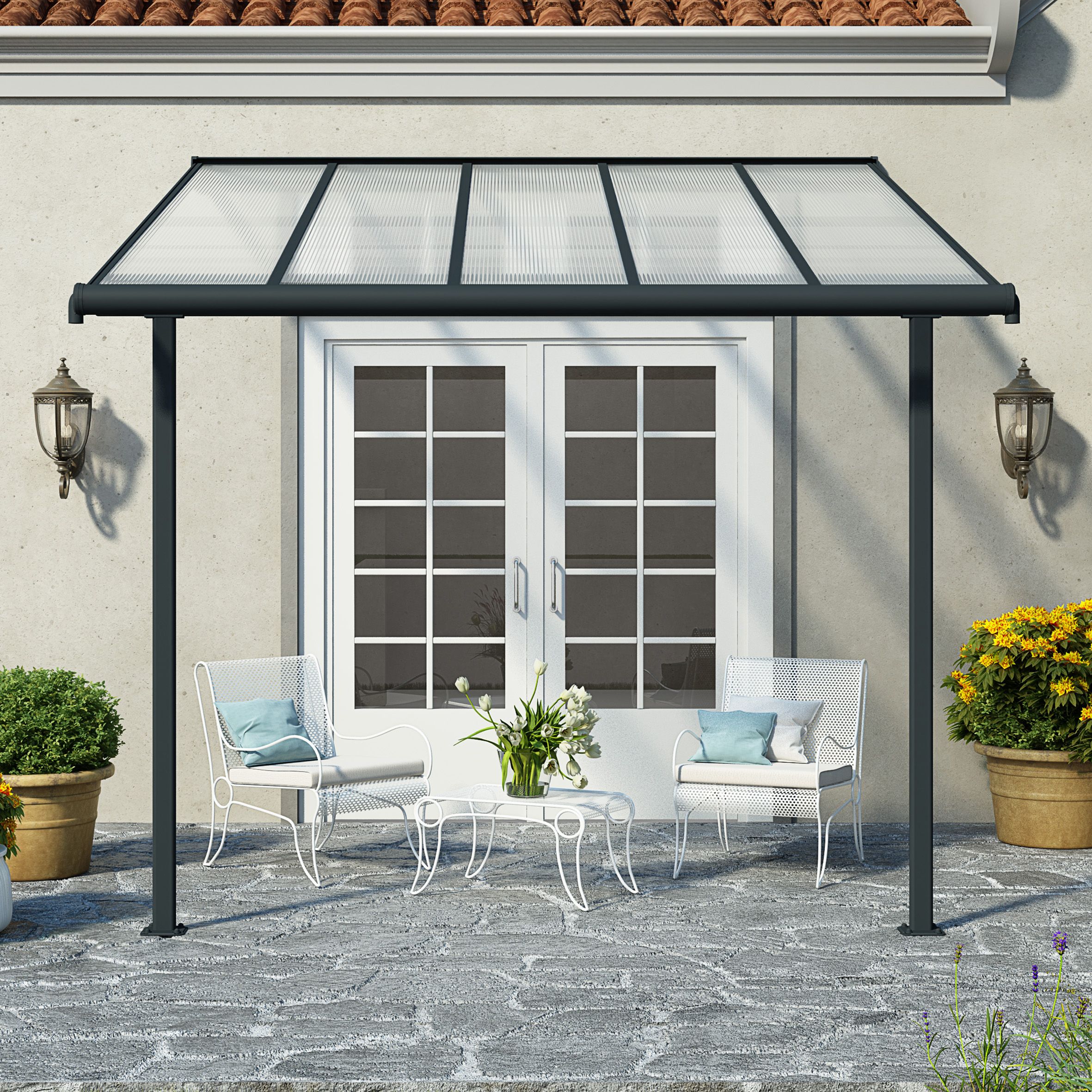 Palram - Canopia Grey Patio cover (H)3050mm (W)2990mm (D)3140mm | DIY ...