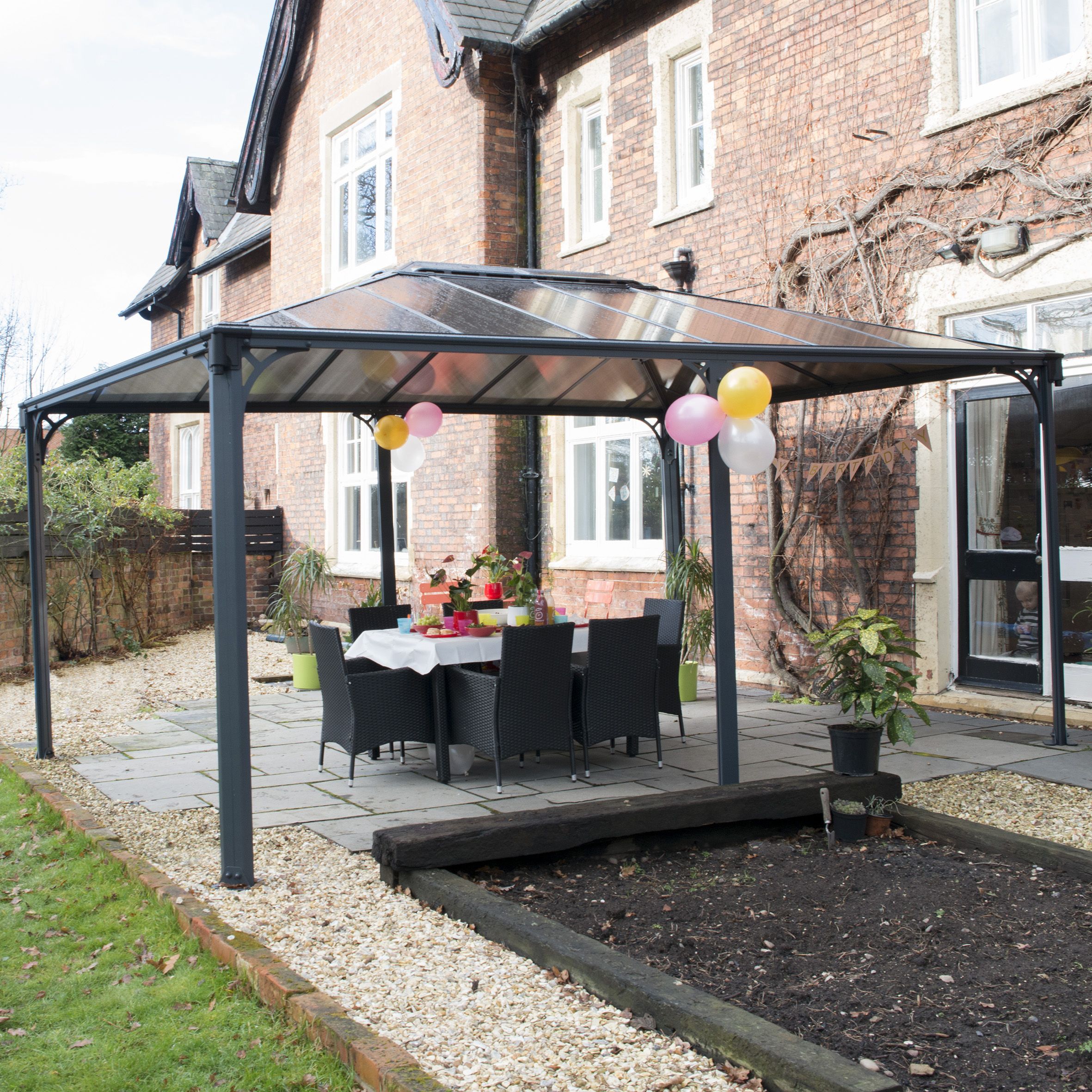 Palram - Canopia Grey Rectangular Gazebo, (W)3.6m (D)2.96m - Assembly required