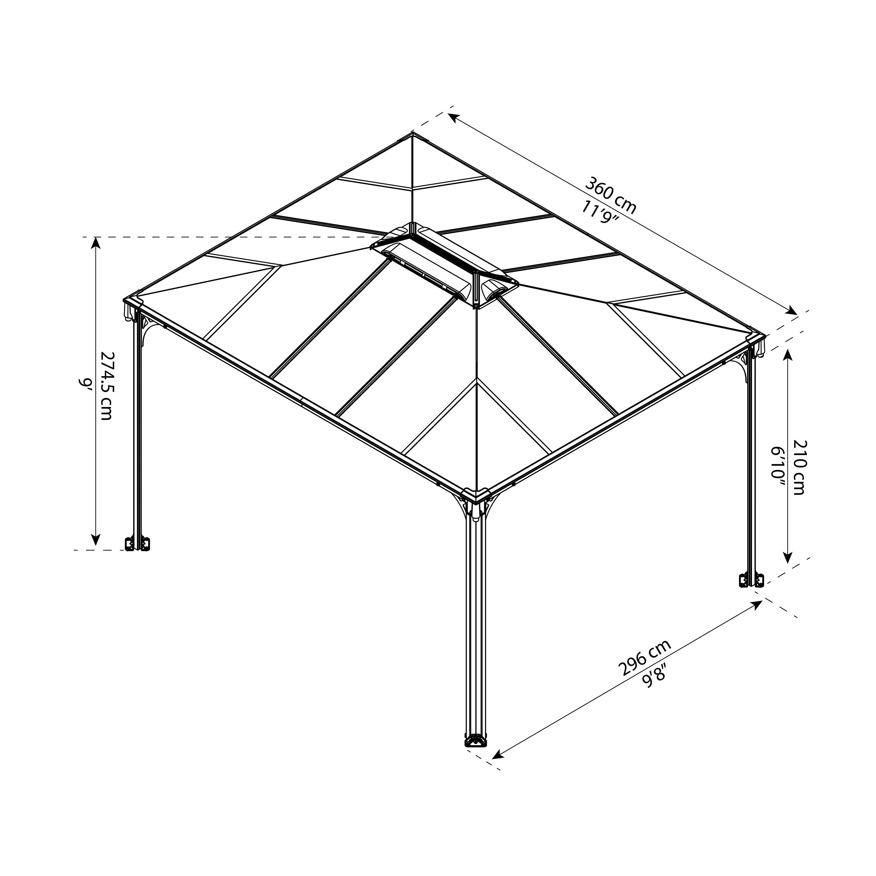Palram - Canopia Grey Rectangular Gazebo, (W)3.6m (D)2.96m - Assembly required